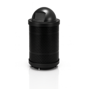 Outdoor Punched Steel Trash Can With Dome Lid, 32 Gallon Liner & Base
