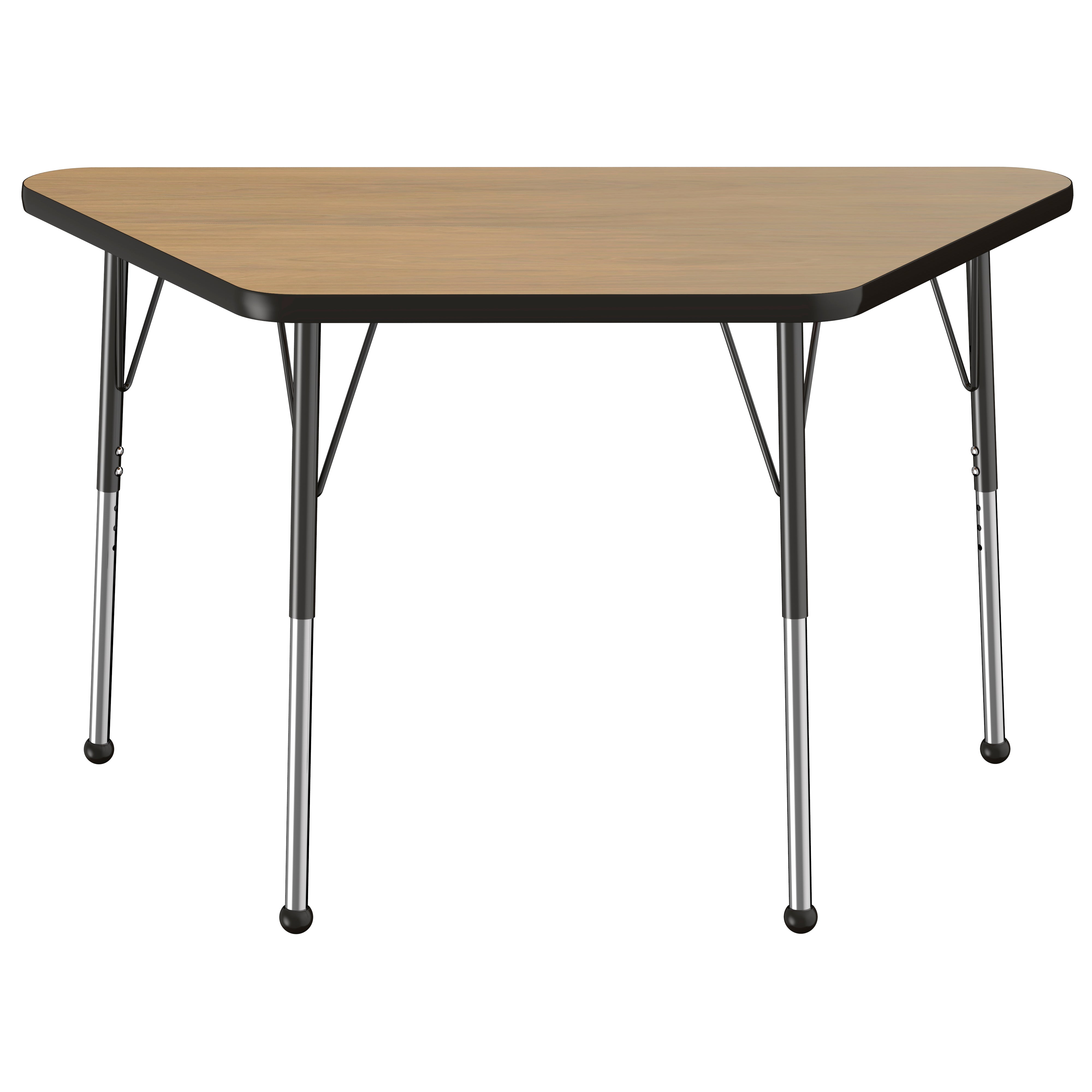 24" x 48" Trapezoid T-Molding Activity Table with Adjustable Standard Ball Glide Legs - Pasadena Oak/Black