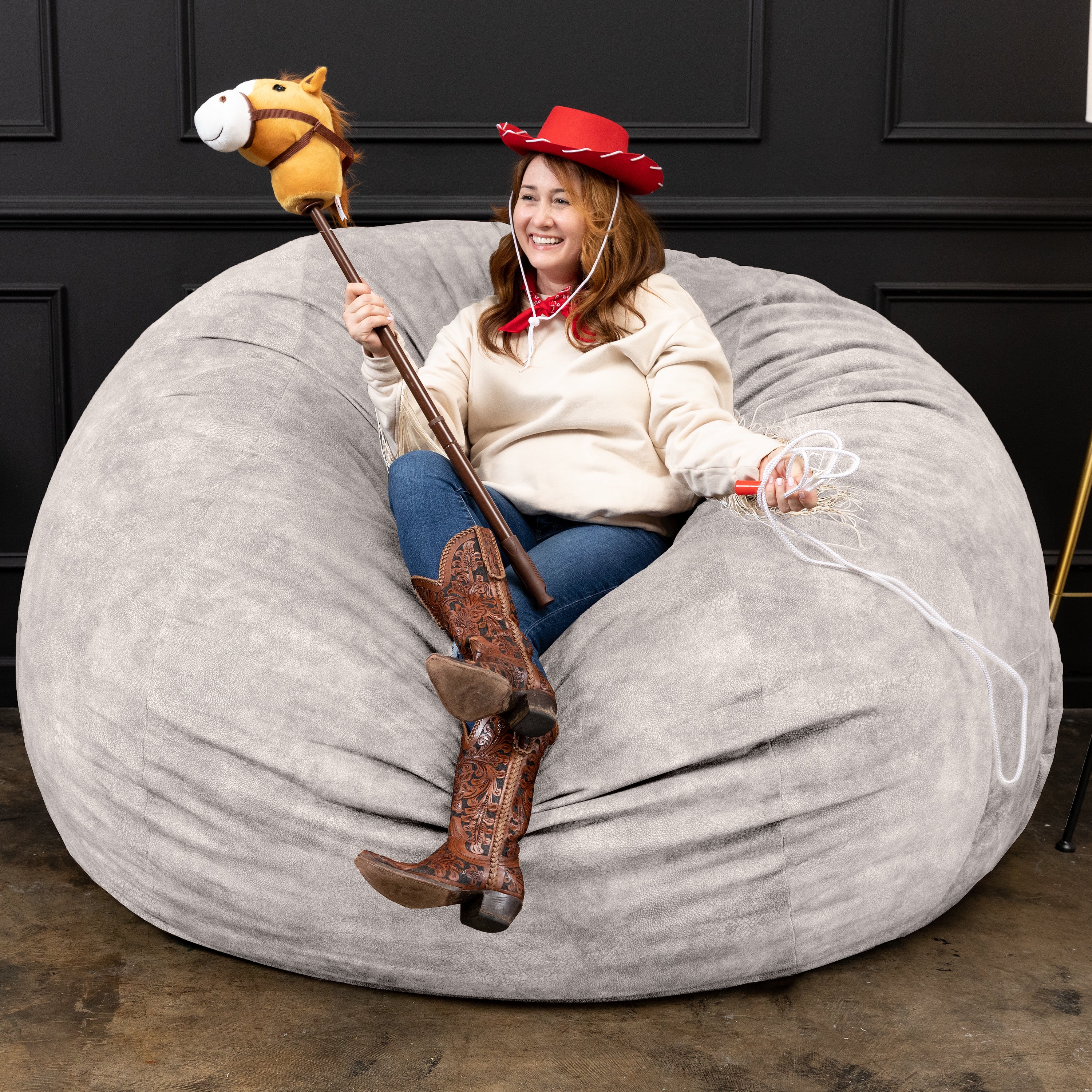 Jaxx Saxx 6 Foot Giant Bean Bag Chair - Padded Microvelvet, Beige