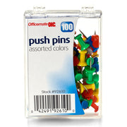 Push Pins, Assorted Colors, Peggable Reusable Box, 100/Box