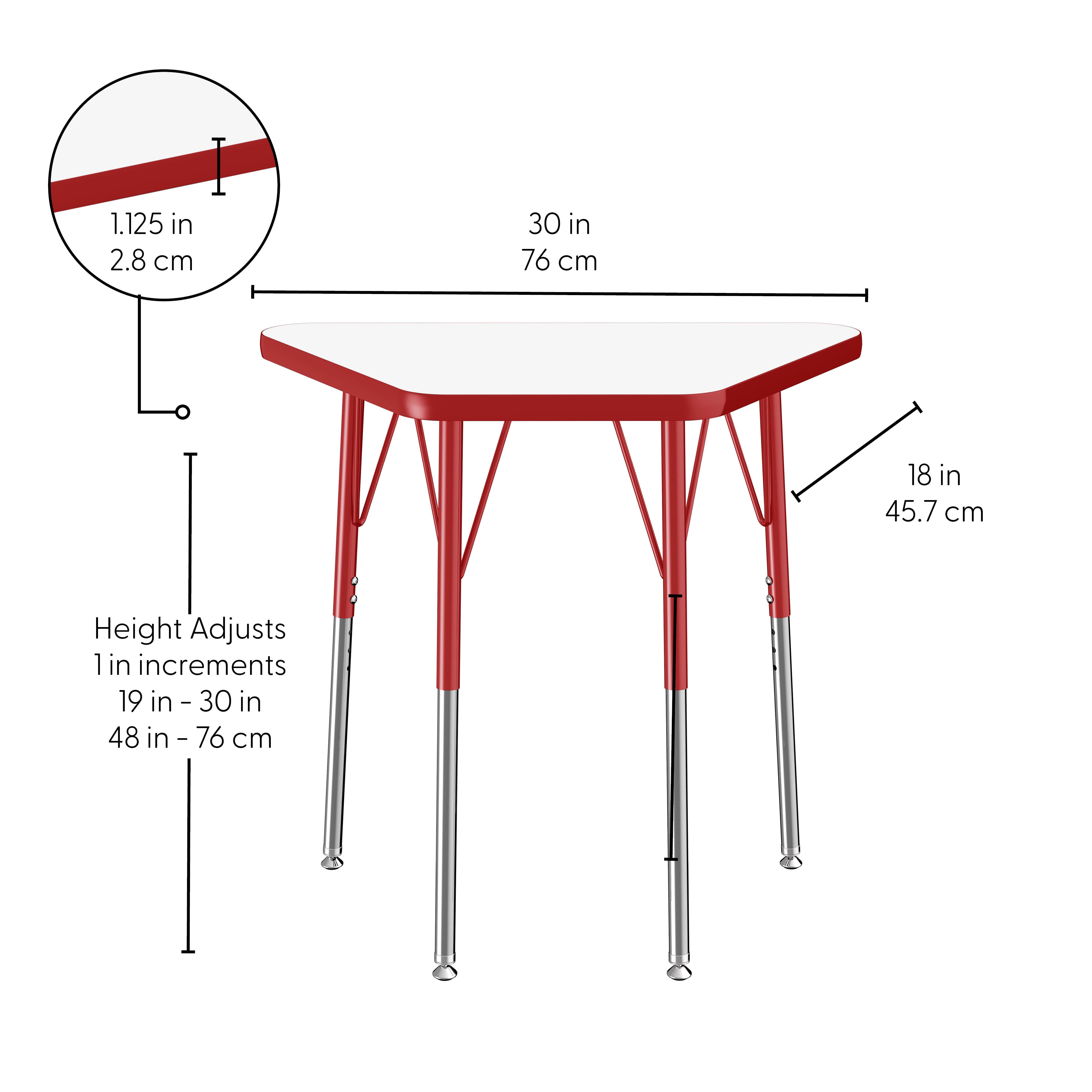 18" x 30" Trapezoid Dry-Erase Activity Table with Adjustable Standard Swivel Glide Legs - Whiteboard/Red