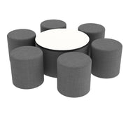 Pro Series Dry-Erase 30" Round Ottoman Table with Round 18" H Seating, 7-Piece Set - Slate Gray Crosshatch/Whiteboard