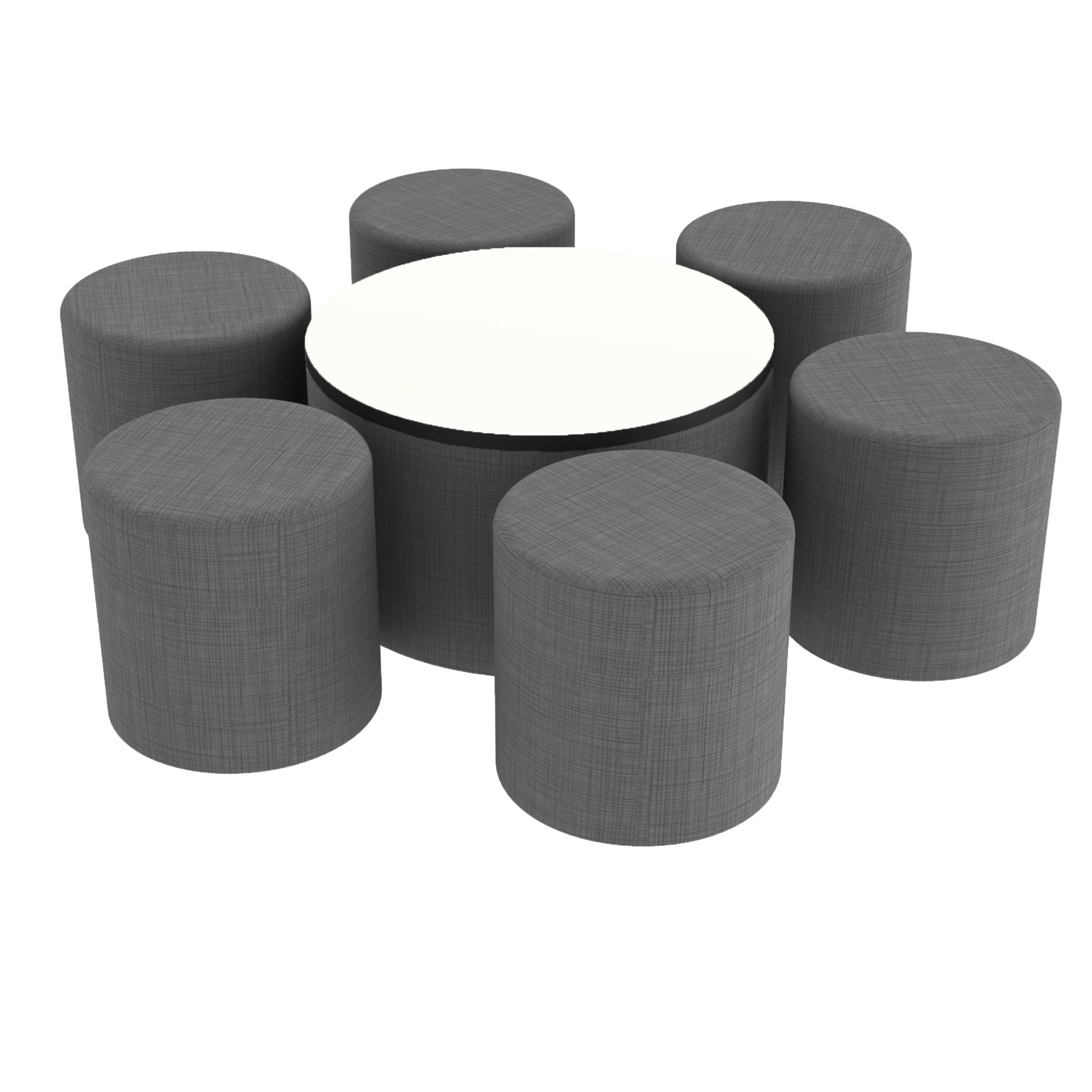 Pro Series Dry-Erase 30" Round Ottoman Table with Round 18" H Seating, 7-Piece Set - Slate Gray Crosshatch/Whiteboard