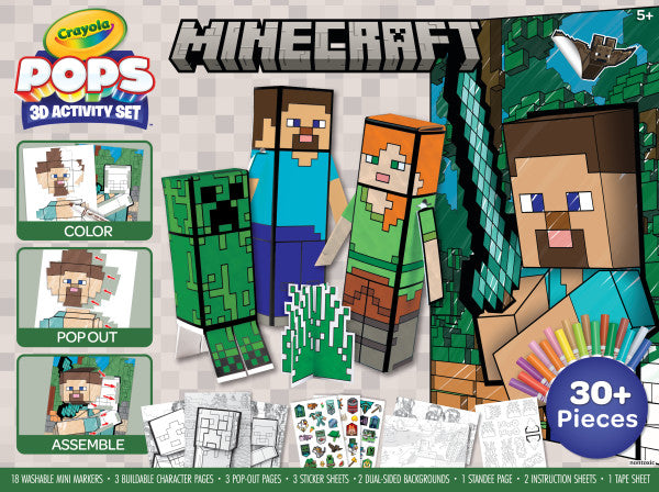 Crayola Minecraft, POPs 3D Kids Art Set, Coloring Book Alternative, Gift for Boys & Girls, Ages 5+