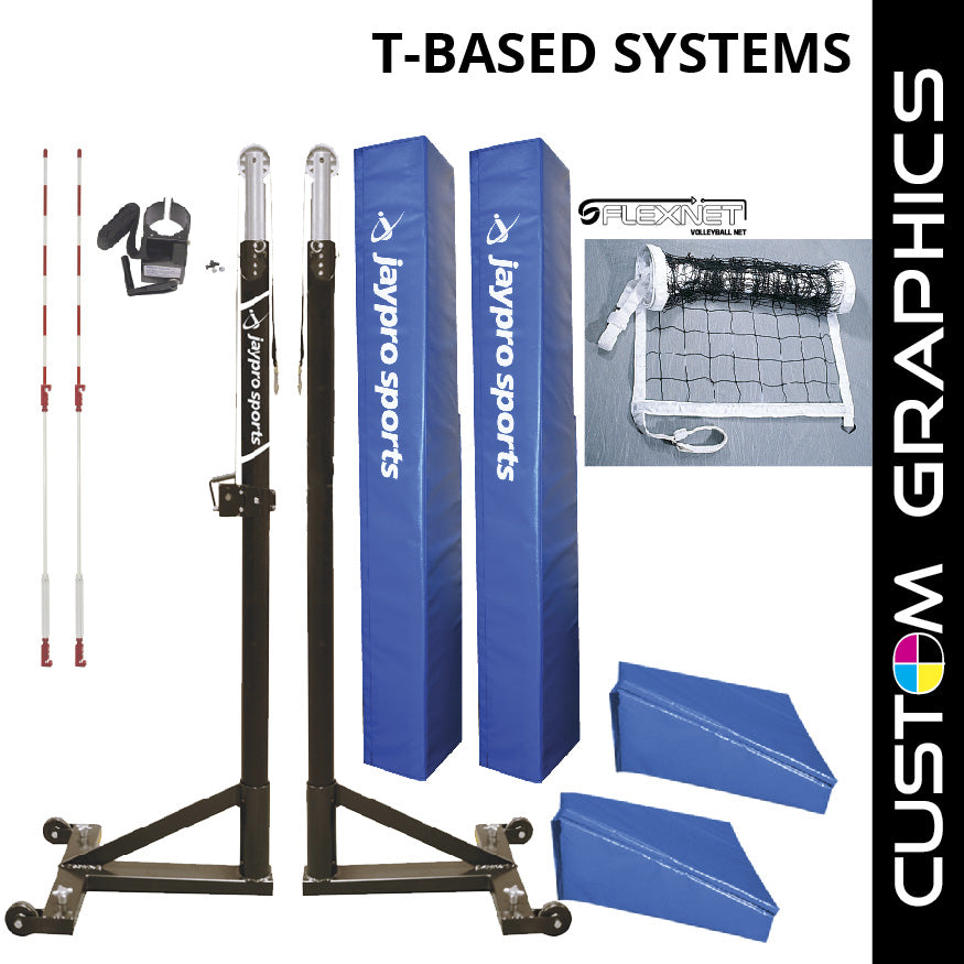 T-Base - Competition Volleyball Net System with Custom Graphics (FeatherLite  (Pin-Stop Height Adjust) Upright) - NFHS, NCAA, USVBA Compliant