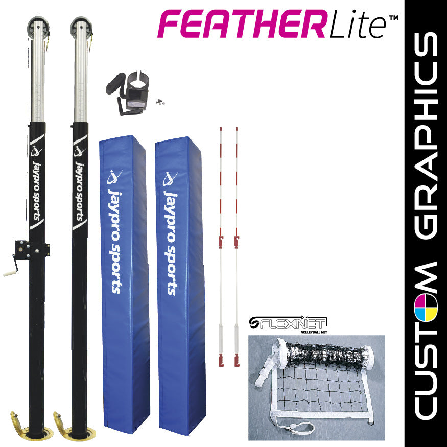 FeatherLite  Volleyball System with custom graphics (3 in. Floor Sleeve) - NFHS, NCAA, USVBA Compliant