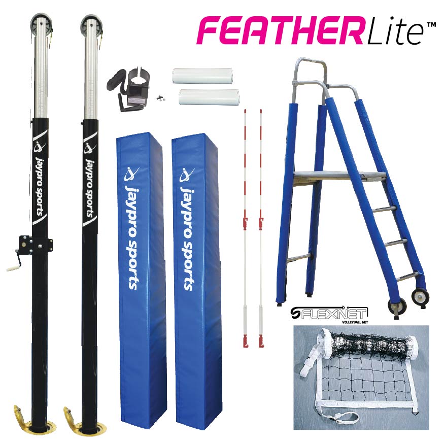 FeatherLite  Volleyball System Package (3-1/2 in. Floor Sleeve) - NFHS, NCAA, USVBA Compliant