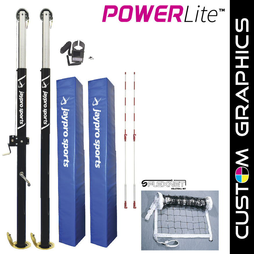 PowerLite  Volleyball System with custom graphics (3-1/2 in. Floor Sleeve) - NFHS, NCAA, USVBA Compliant