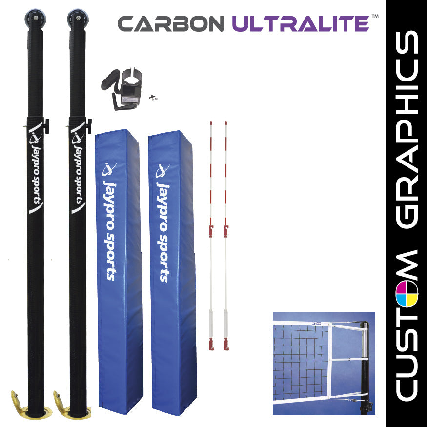 Carbon Ultralite  Volleyball System with custom graphics (3 in. Floor Sleeve) - NFHS, NCAA, USVBA Compliant