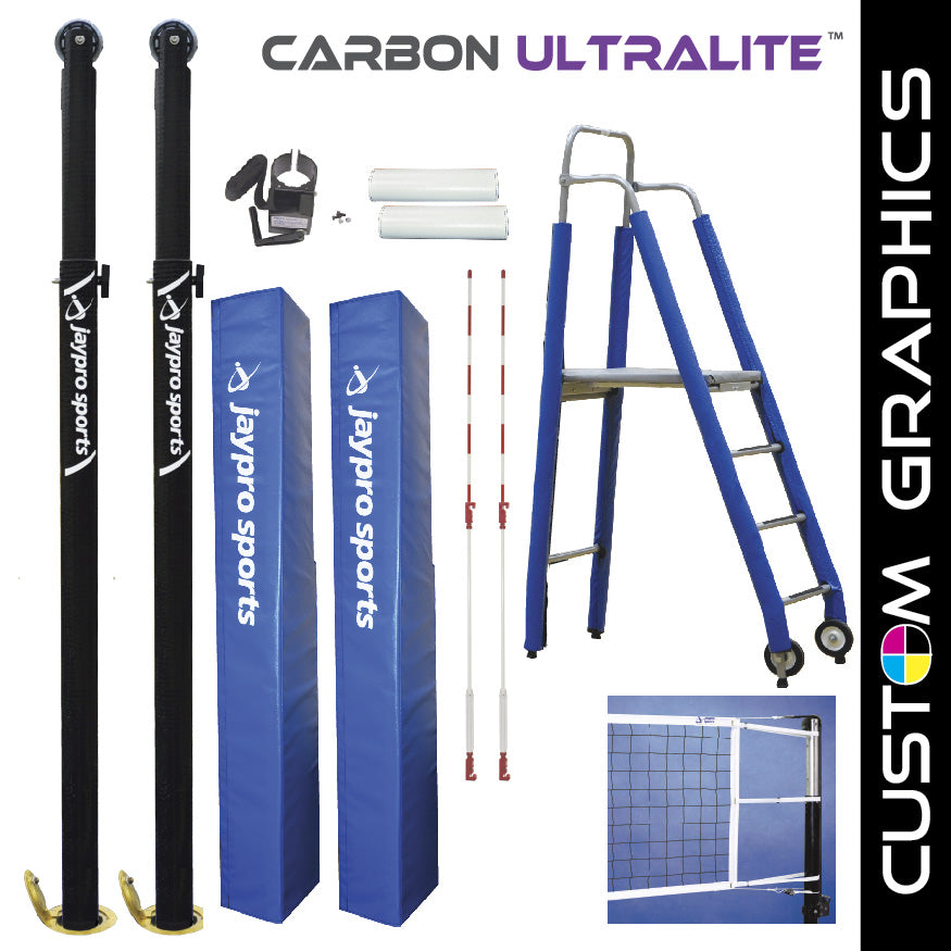 Carbon Ultralite  Volleyball Deluxe Package with Custom Graphics  (3-1/2 in. Floor Sleeve) - NFHS, NCAA, USVBA Compliant