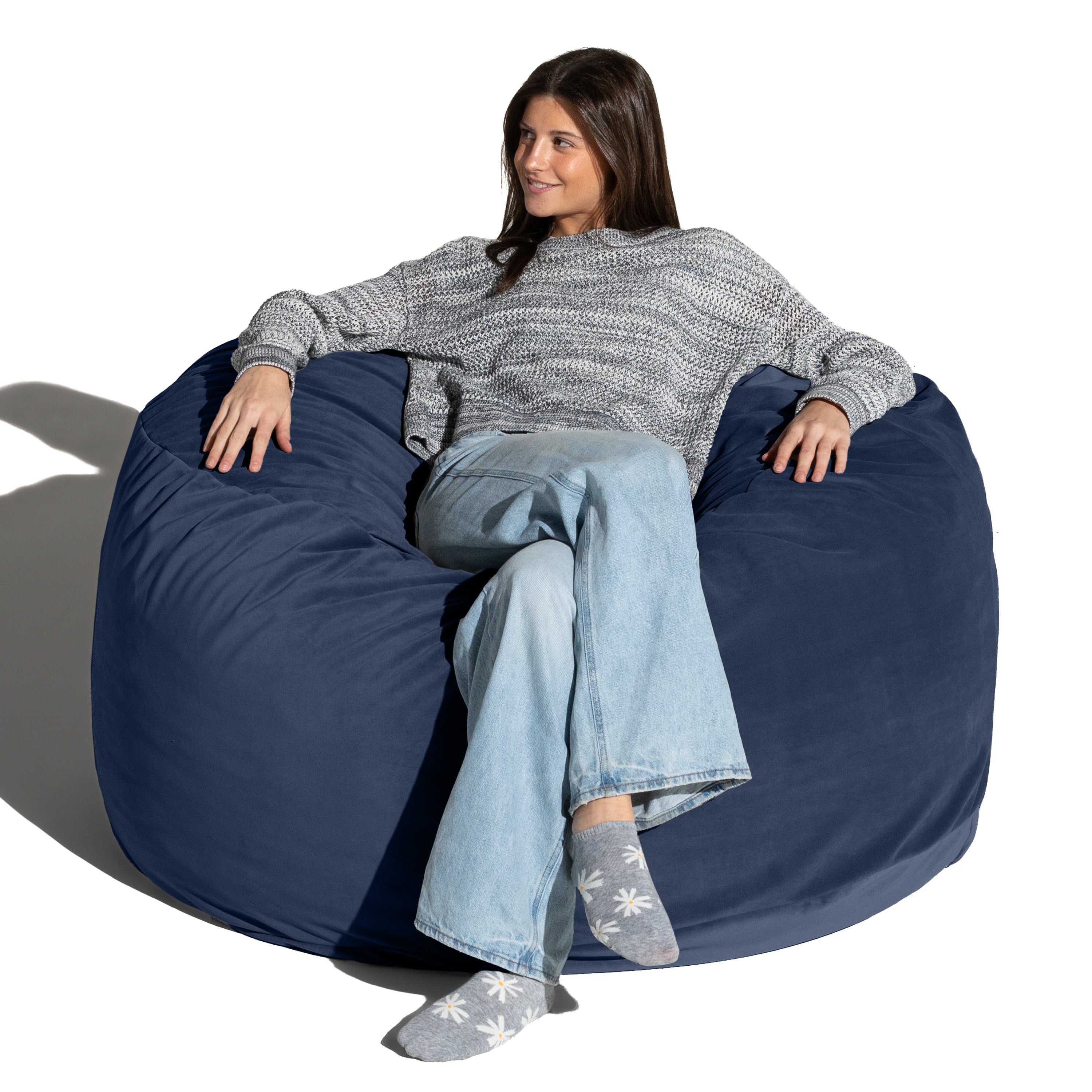 Jaxx 4 Foot Saxx - Large Round Bean Bag Chair for Adults - Lush Velvet Navy Blue