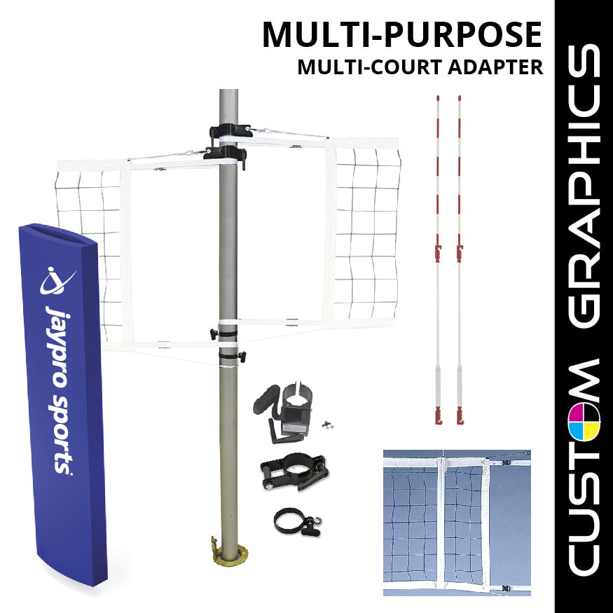 Multi-Sport Volleyball Net Center Upright System with Custom Graphics  (3-1/2 in. Floor Sleeve)