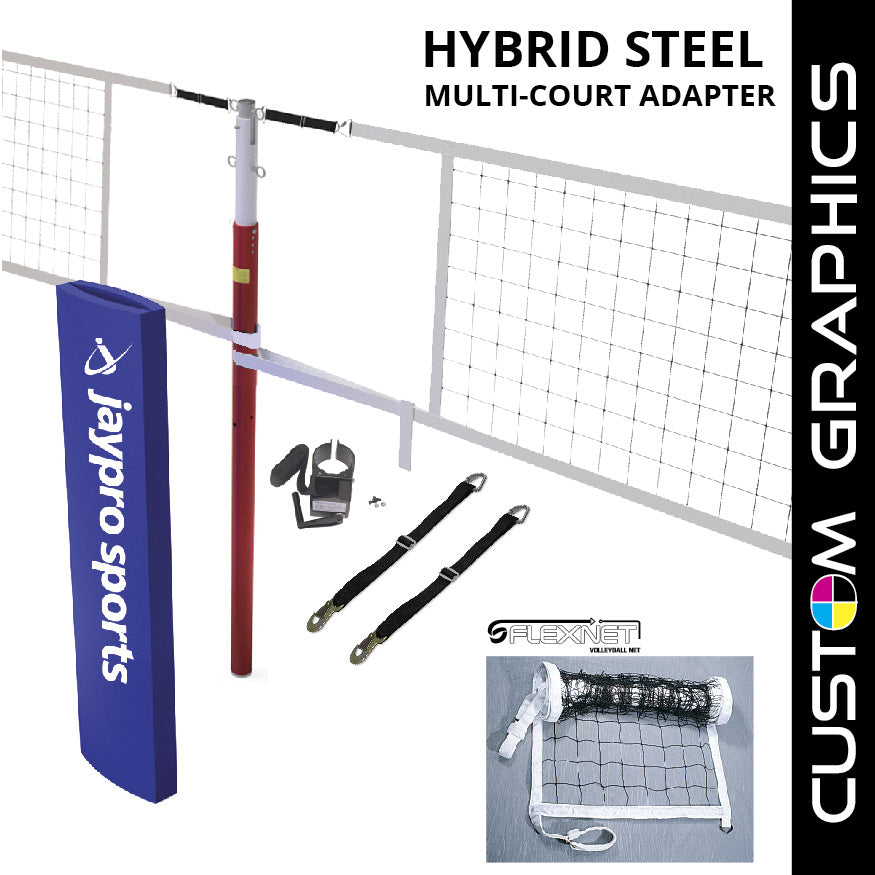 Hybrid Steel Volleyball Net Center Upright System with Custom Graphics  (3 in. Floor Sleeve) - NFHS, NCAA, USVBA Compliant