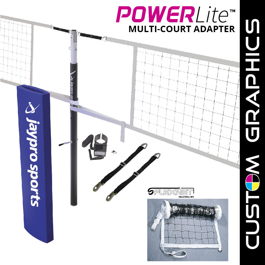 PowerLite  Volleyball Net Center Upright System with Custom Graphics  (3-1/2 in. Floor Sleeve) - NFHS, NCAA, USVBA Compliant