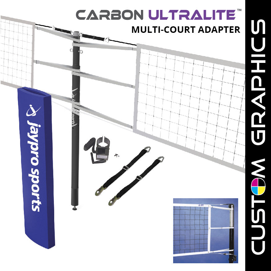 Carbon Ultralite  Volleyball Net Center Upright System with Custom Graphics  (3 in. Floor Sleeve) - NFHS, NCAA, USVBA Compliant
