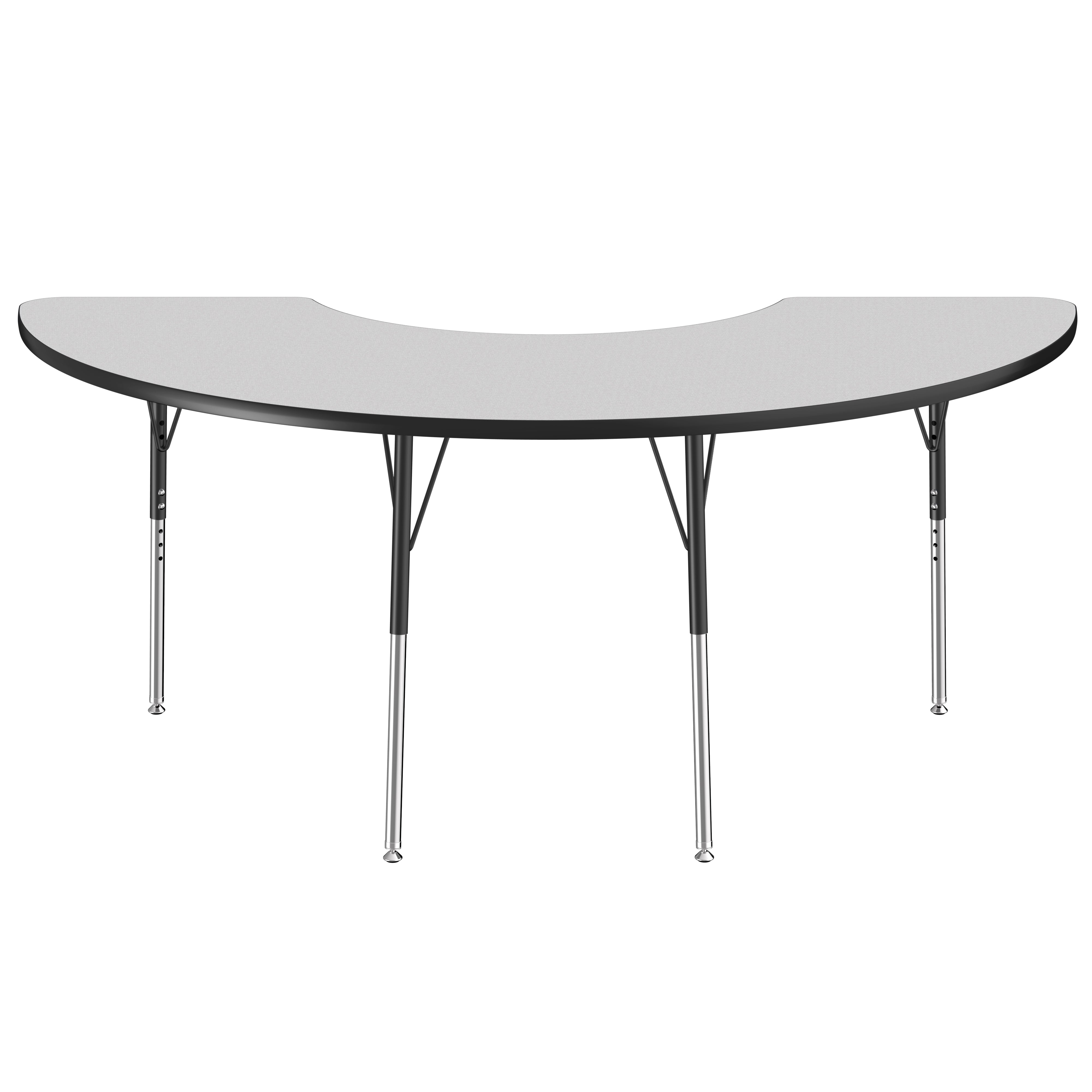 36" x 72" Half Moon Thermofused Activity Table with Adjustable Standard Swivel Glide Legs - Gray/Black