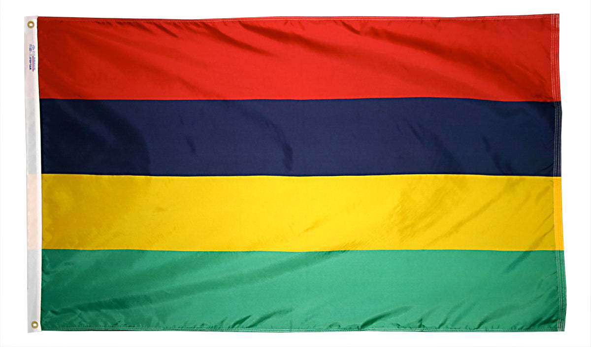 Mauritius Flag 3x5 ft. Nylon SolarGuard Nyl-Glo 100% Made in USA to Official United Nations Design Specifications.