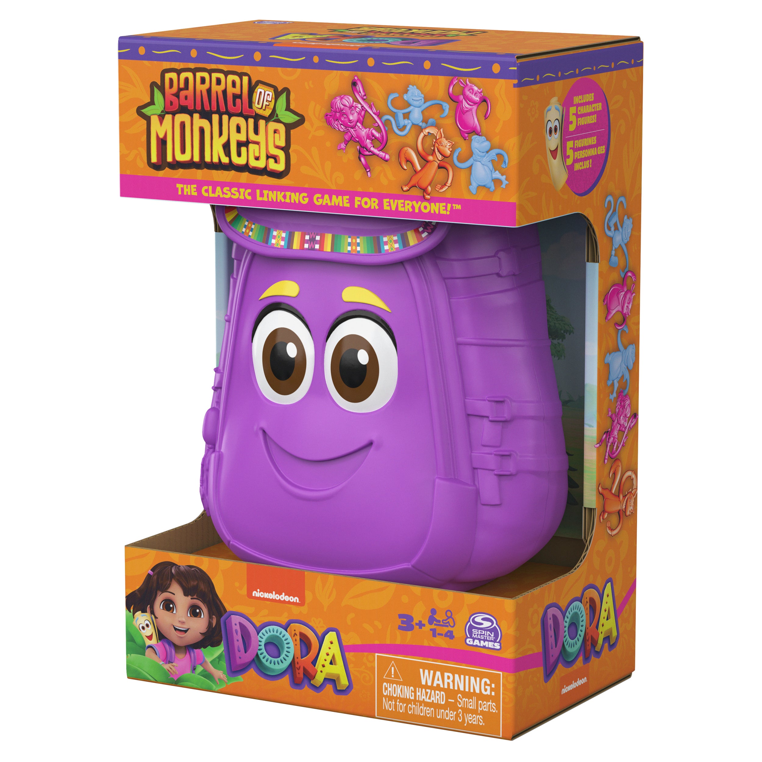Spin Master Games, Dora the Explorer Barrel of Monkeys, Classic Linking Game in Backpack Storage Case, Easy Activity Toy for Preschoolers, Fun for Kids & Family, 1-4 Players, for Ages 3 & Up