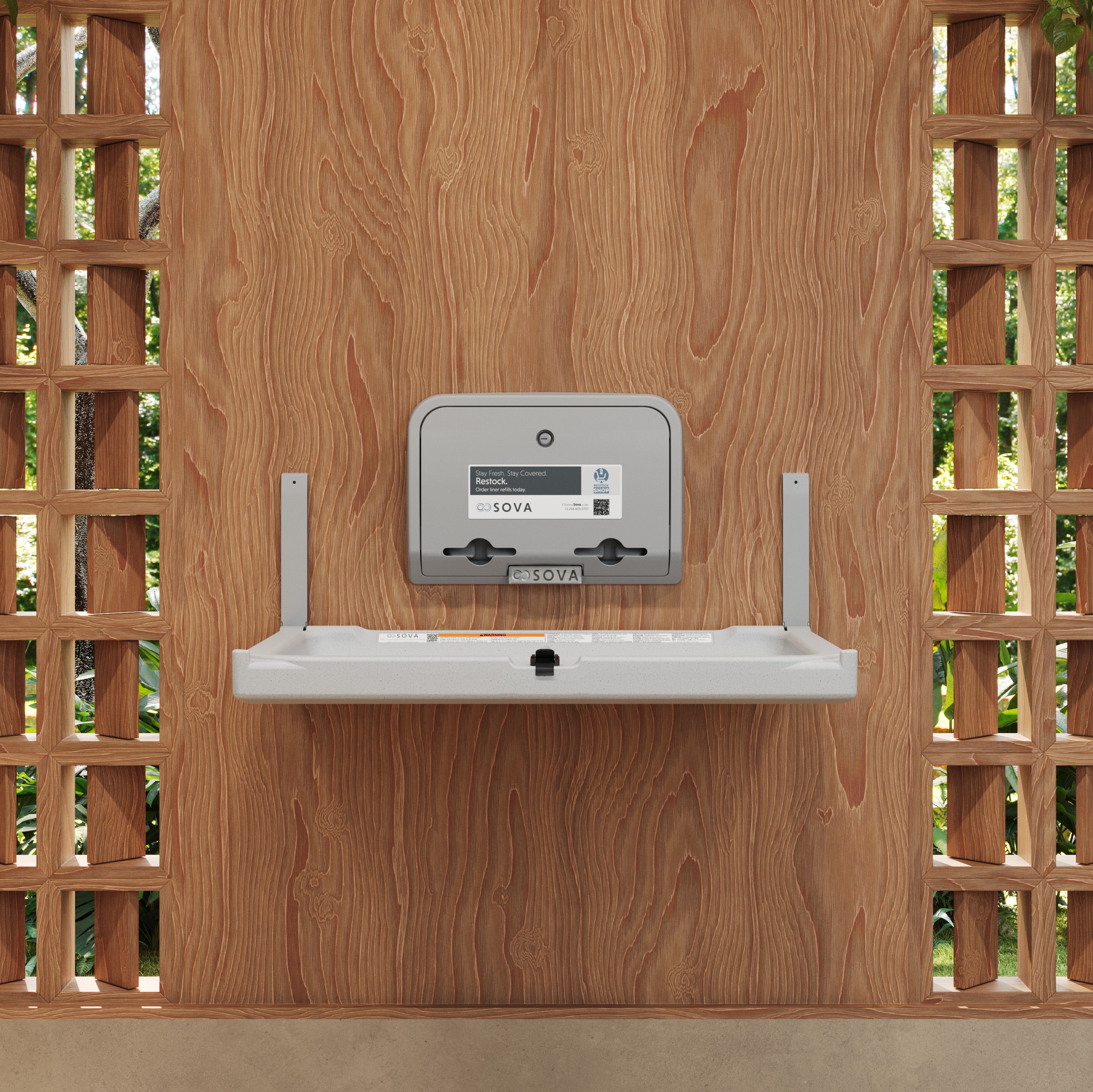 Element Horizontal Changing Station w/ Light Gray Liner Dispenser - White Granite