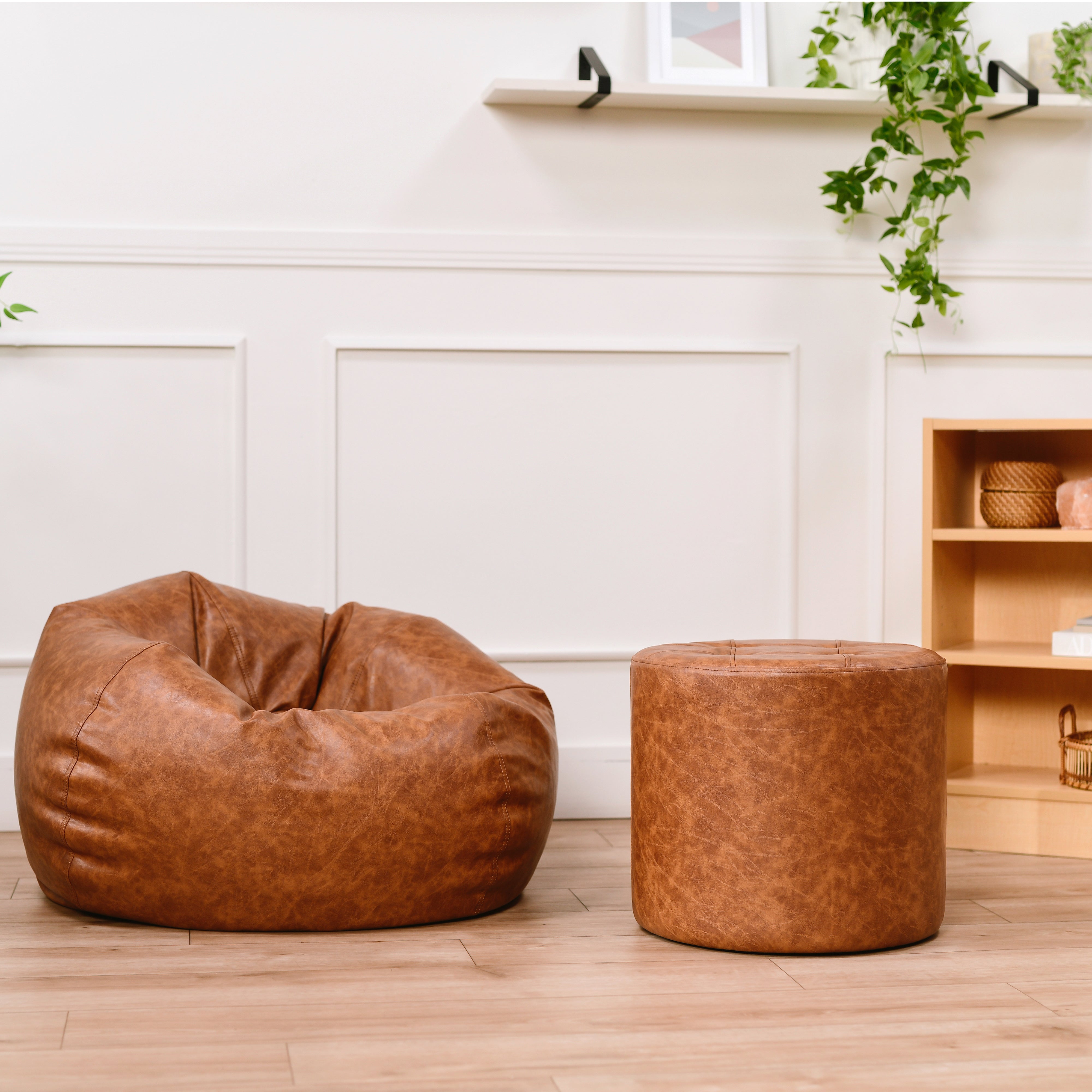 Rustic Tufted Round Ottoman 16" Height - Hazelnut