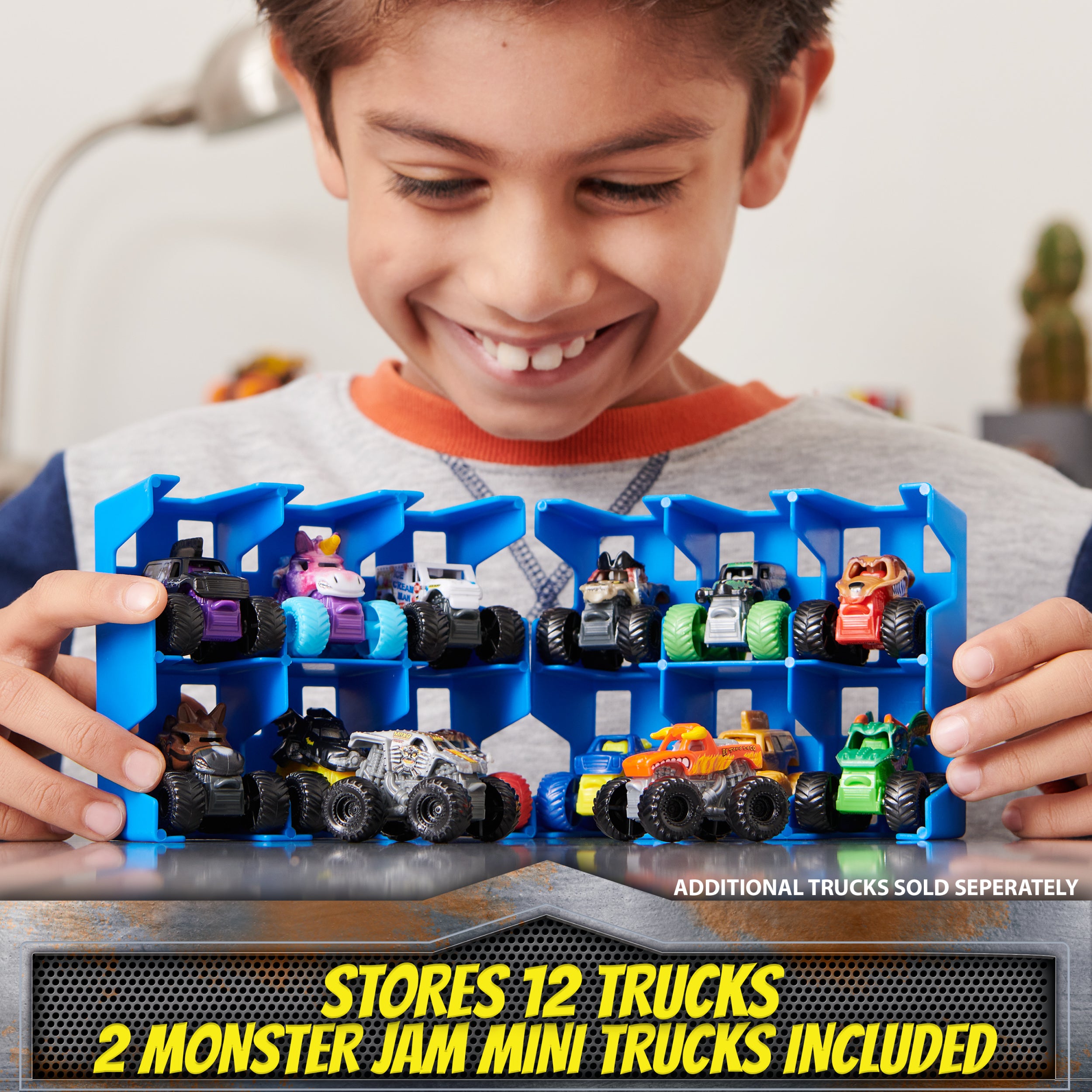 Monster Jam Mini Freestyle Flip Arena Playset and Storage with 2 Mini Monster Jam Trucks, Kids Toys for Boys and Girls Ages 3 and up