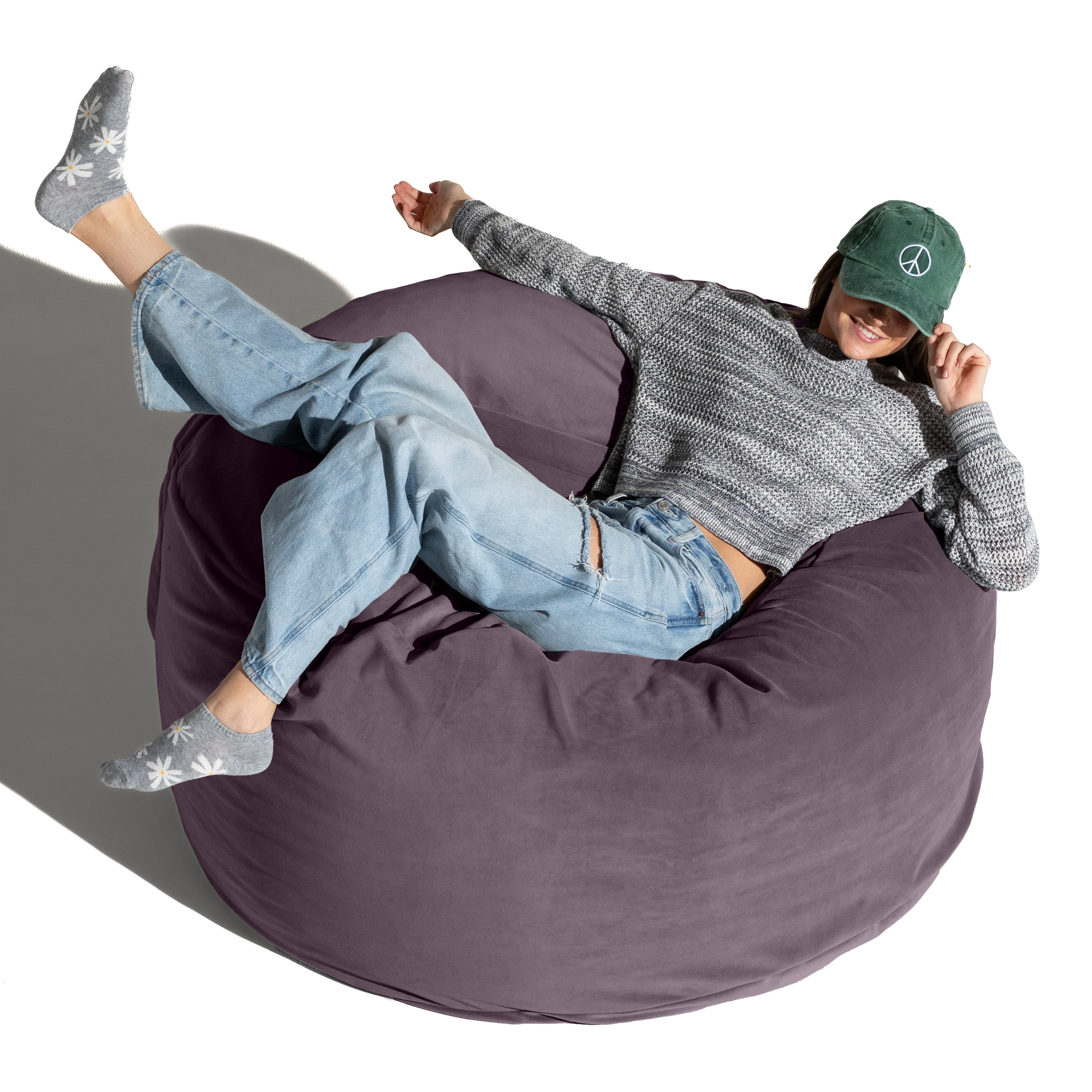 Jaxx 4 Foot Saxx - Large Round Bean Bag Chair for Adults - Lush Velvet Purple