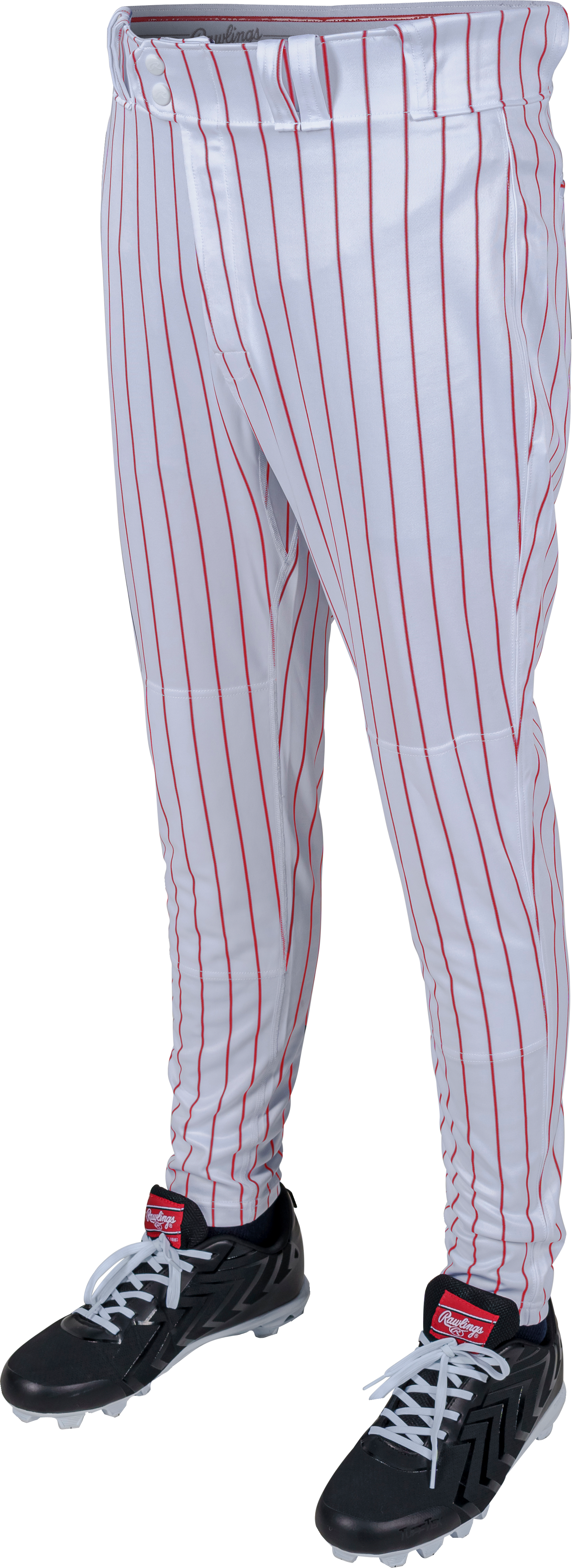 Rawlings Adult Plated Pro Taper Fit Pant With Sublimated Pro Stripe - Small - White/Scarlet