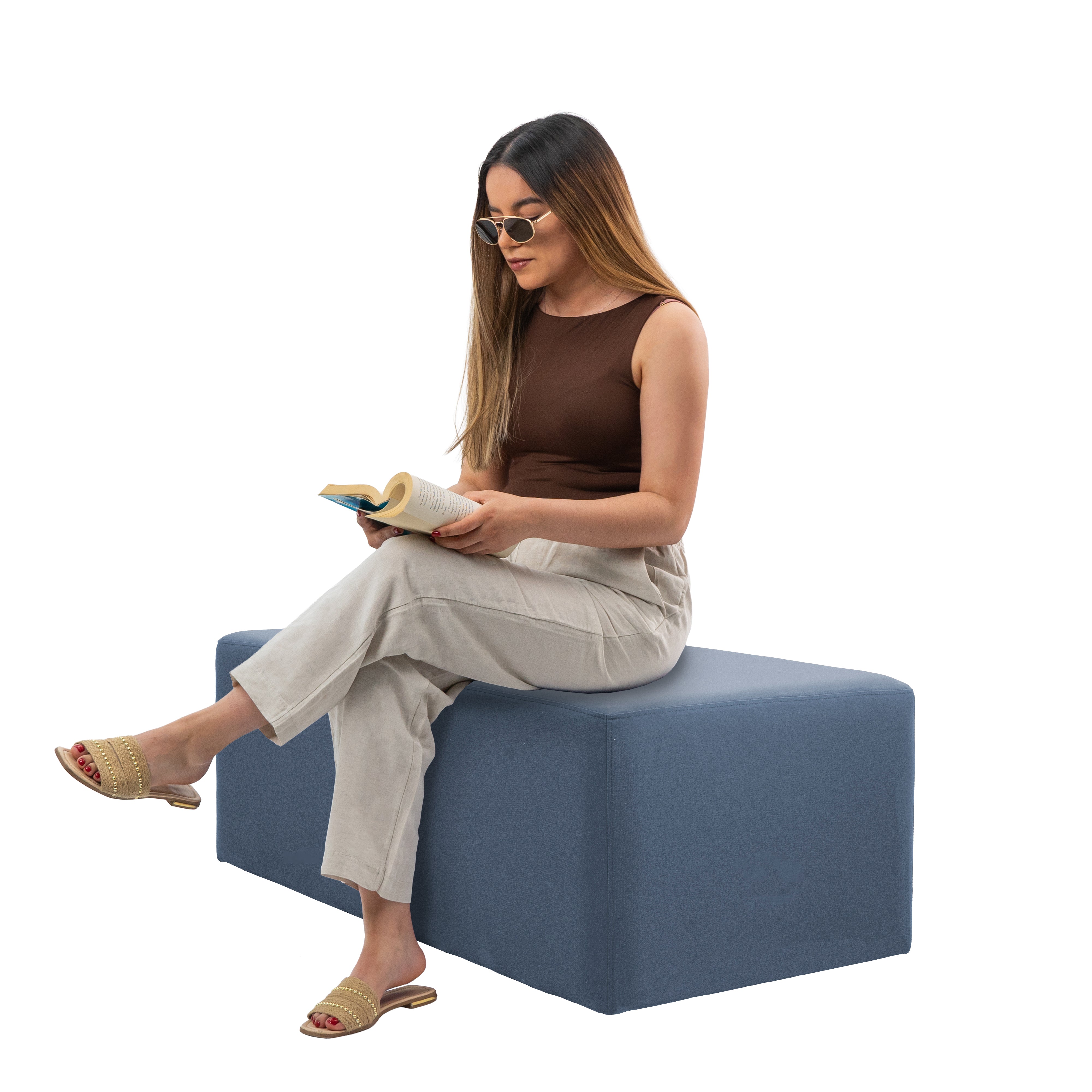 Outdoor 24" x 48" Rectangle Ottoman with Sunbrella®, 18" H - Canvas Haze