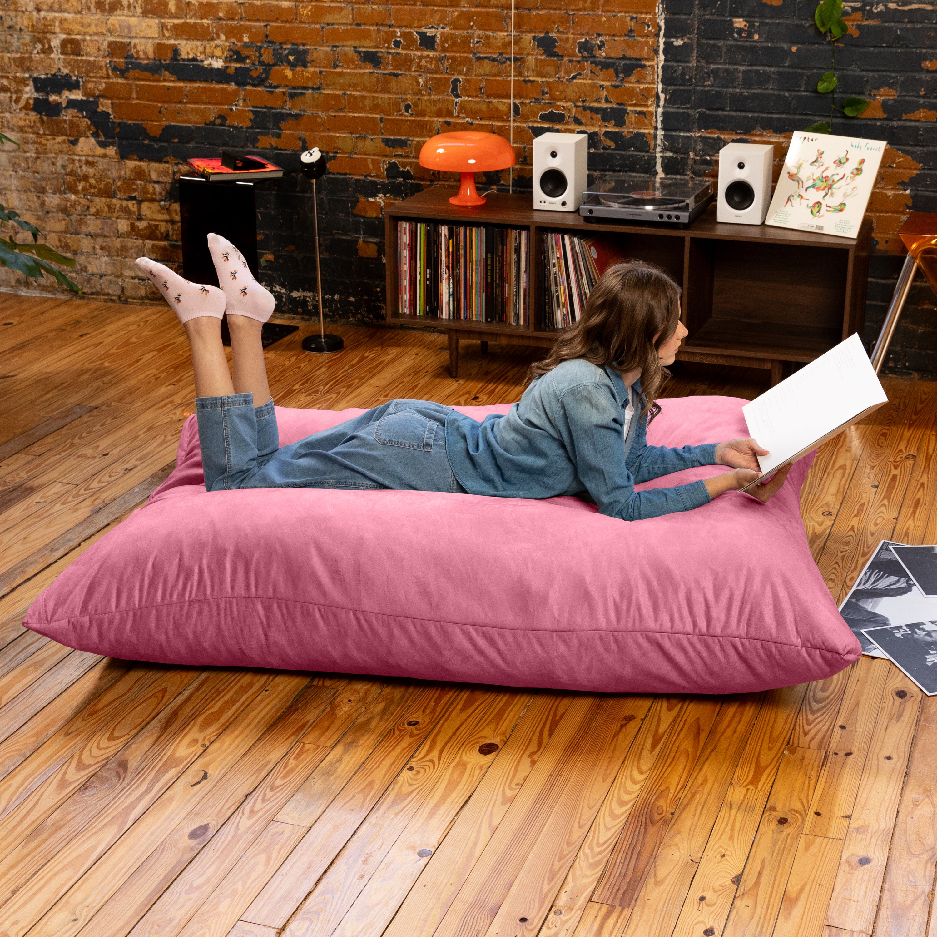 Jaxx Pillow Saxx 5.5-Foot - Huge Bean Bag Floor Pillow and Lounger, Pink