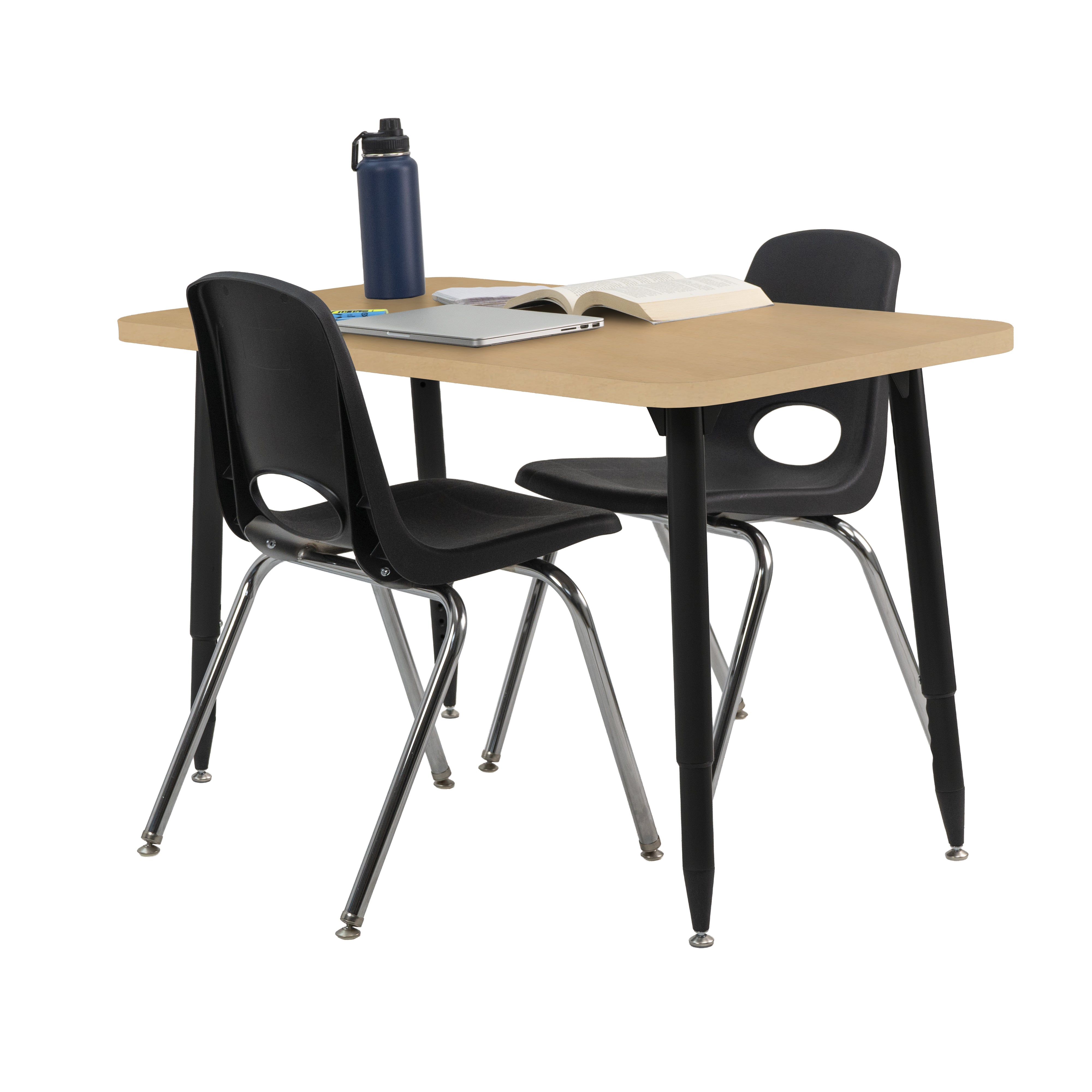 Adapte 24" x 48" Rectangle Woodgrain Activity Table with Adjustable Tapered Legs - Maple Grain/Black