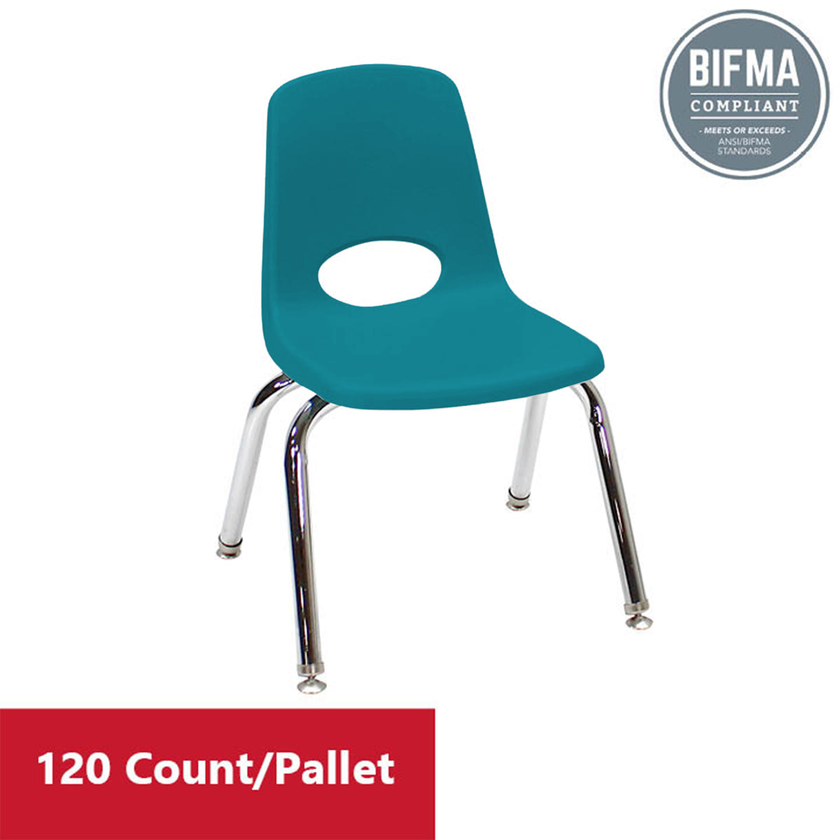 12" Stack Chair with Swivel Glides, 96-Pack/Pallet - Teal