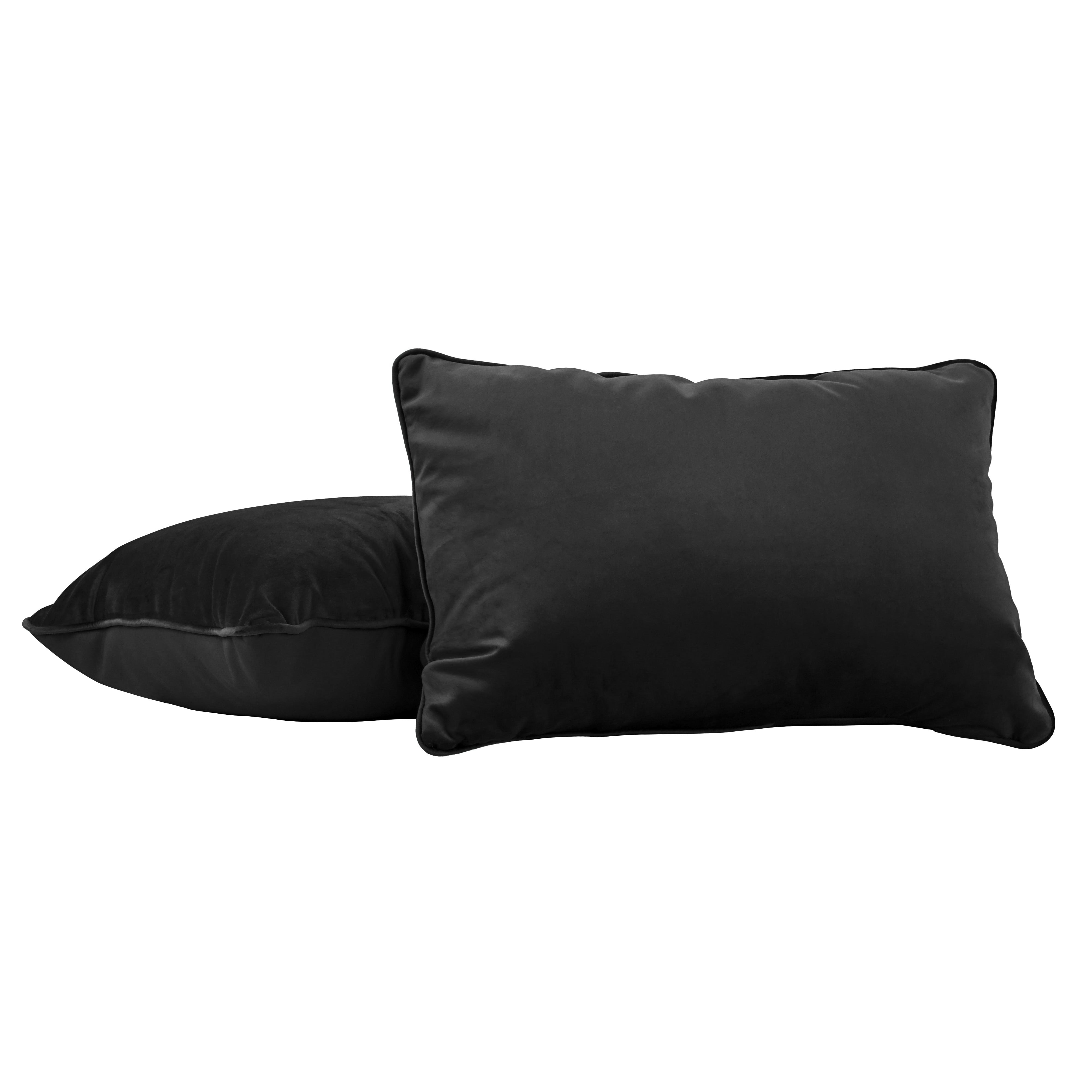 16" x 24" Rectangle Lumbar Microfiber and Faux Leather Pillow with Piping, 2-Piece - Onyx