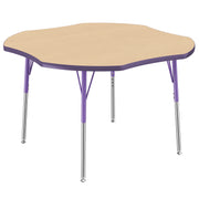 48" x 48" Clover T-Molding Activity Table with Adjustable Standard Swivel Glide Legs - Maple/Purple