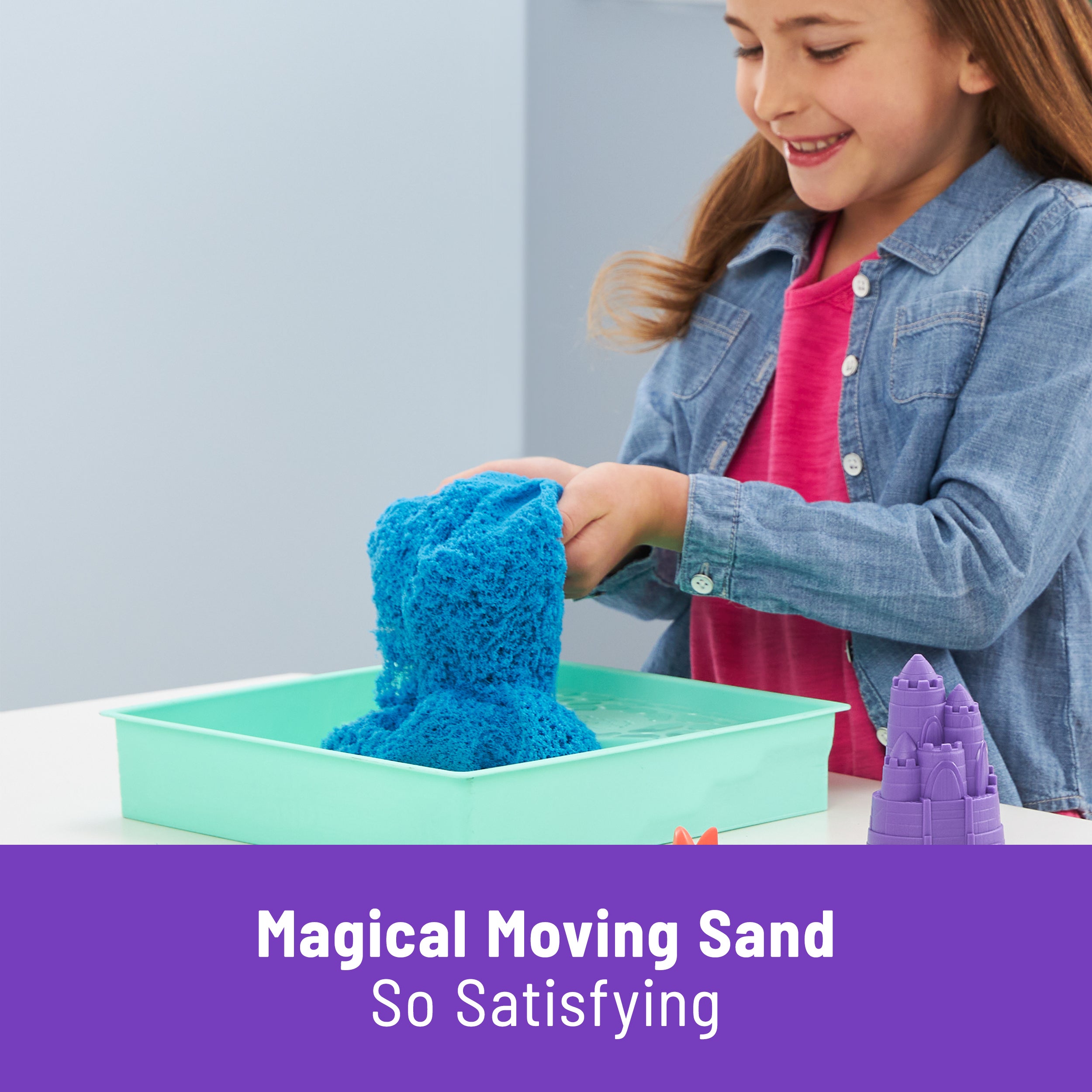 Kinetic Sand, Sandbox Set with 1lb Blue Play Sand, 4 Tools & Molds, Storage, Sensory Toys for Kids Ages 3 and up