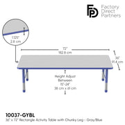 36" x 72" Rectangle T-Molding Activity Table with Adjustable Chunky Legs - Gray/Blue