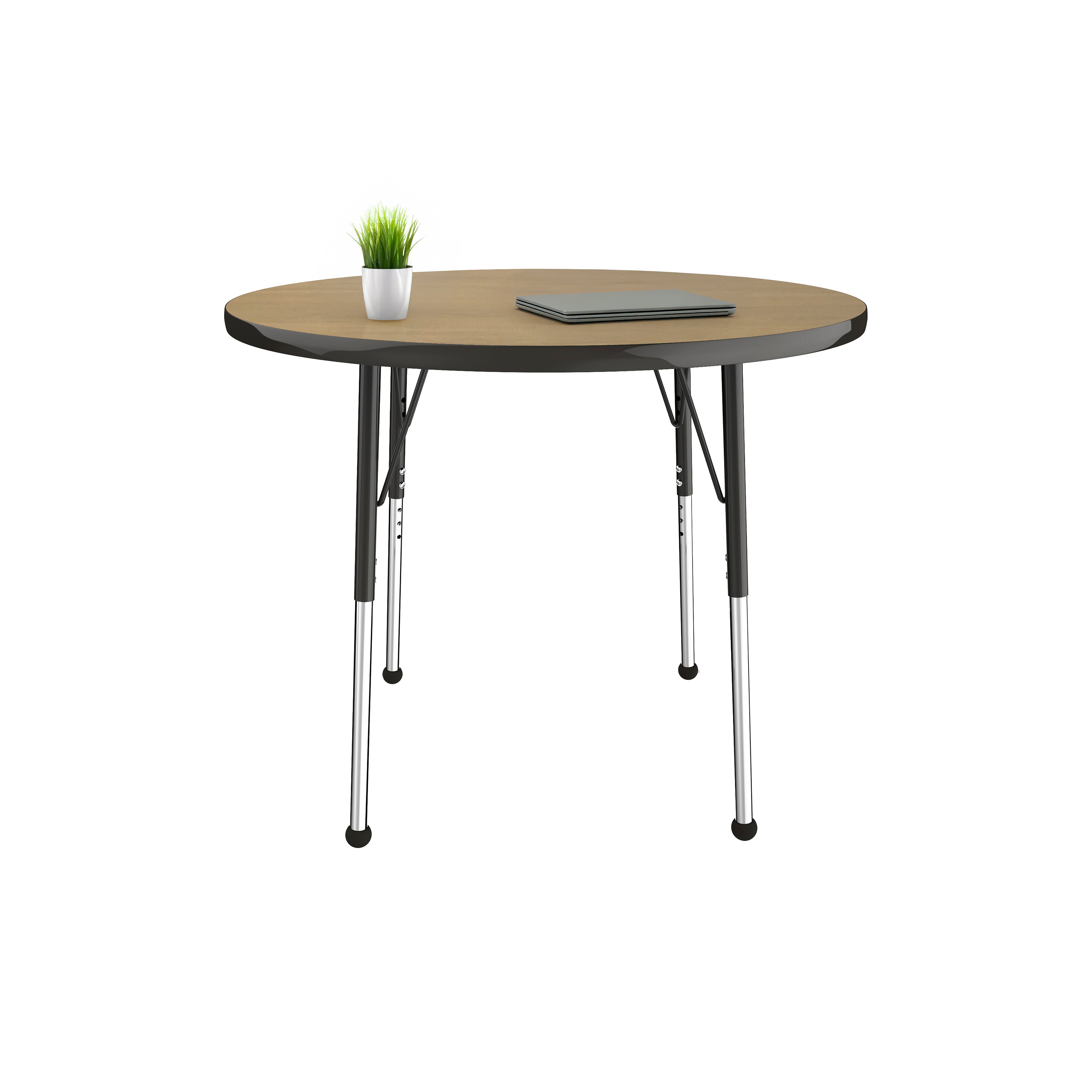 36" Round T-Molding Activity Table with Adjustable Standard Ball Glide Legs - Pasadena Oak/Black