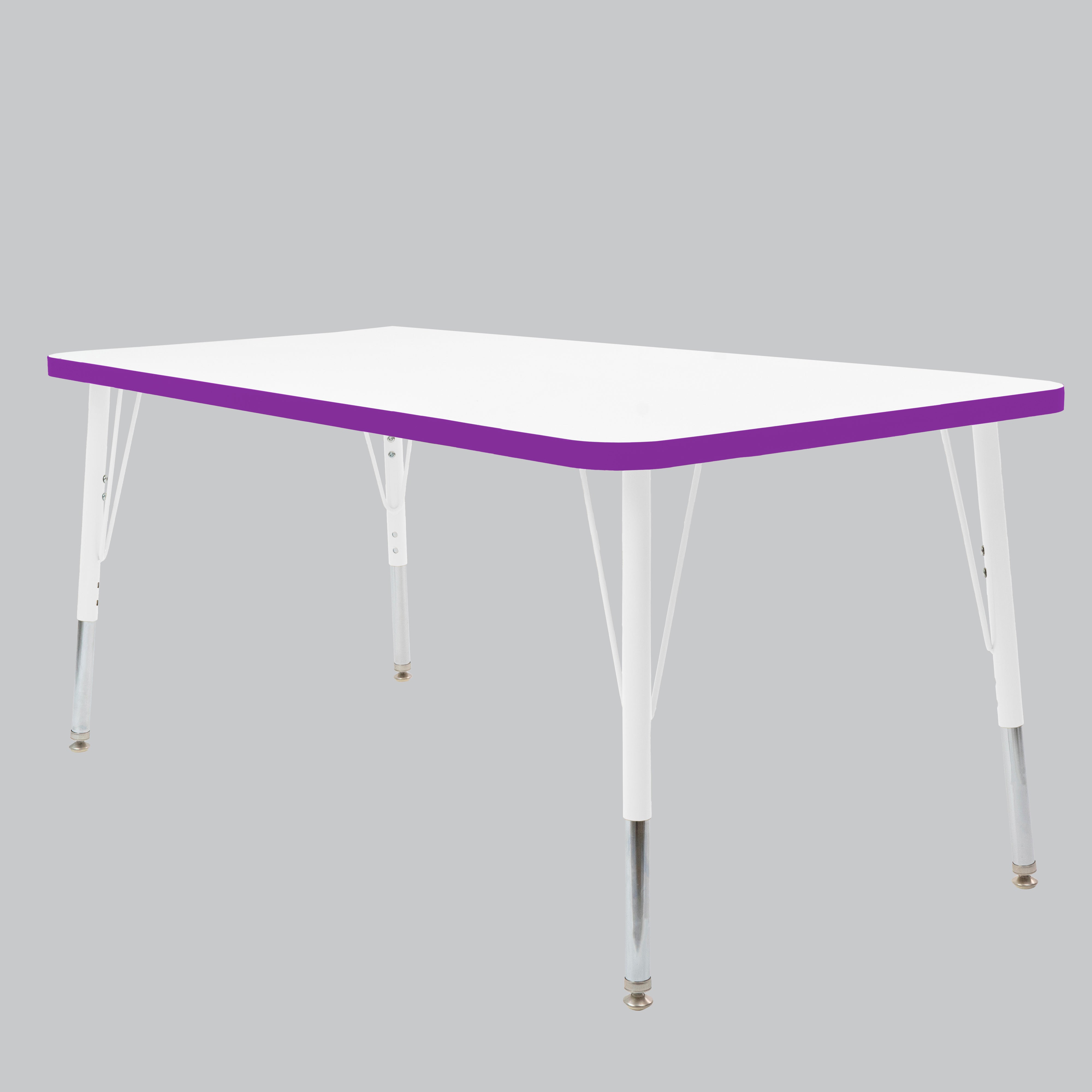 30" x 60" Rectangle Thermofused Activity Table with Adjustable Standard Swivel Glide Legs - White/Eggplant/White
