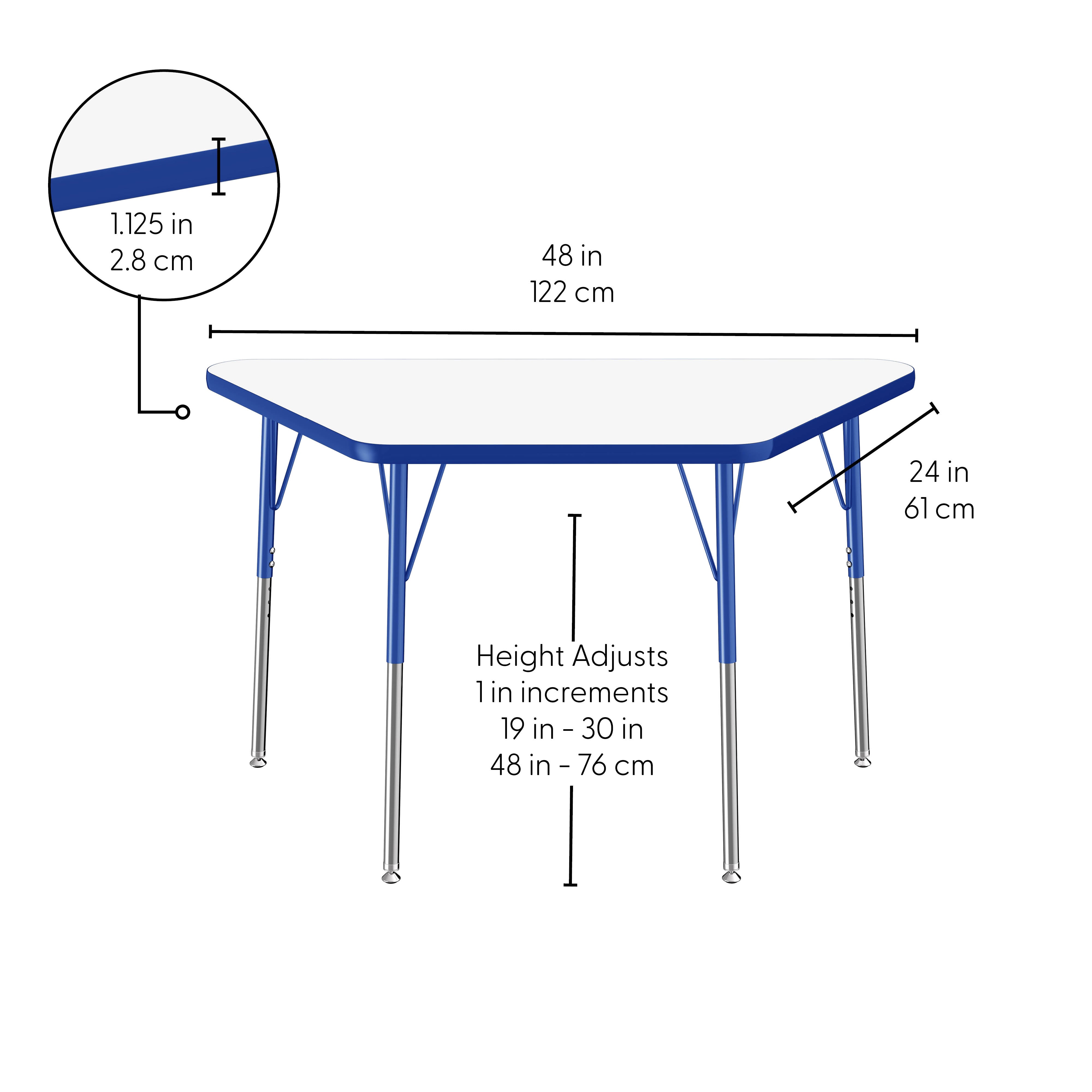 24" x 48" Trapezoid Dry-Erase Activity Table with Adjustable Standard Swivel Glide Legs - Whiteboard/Blue