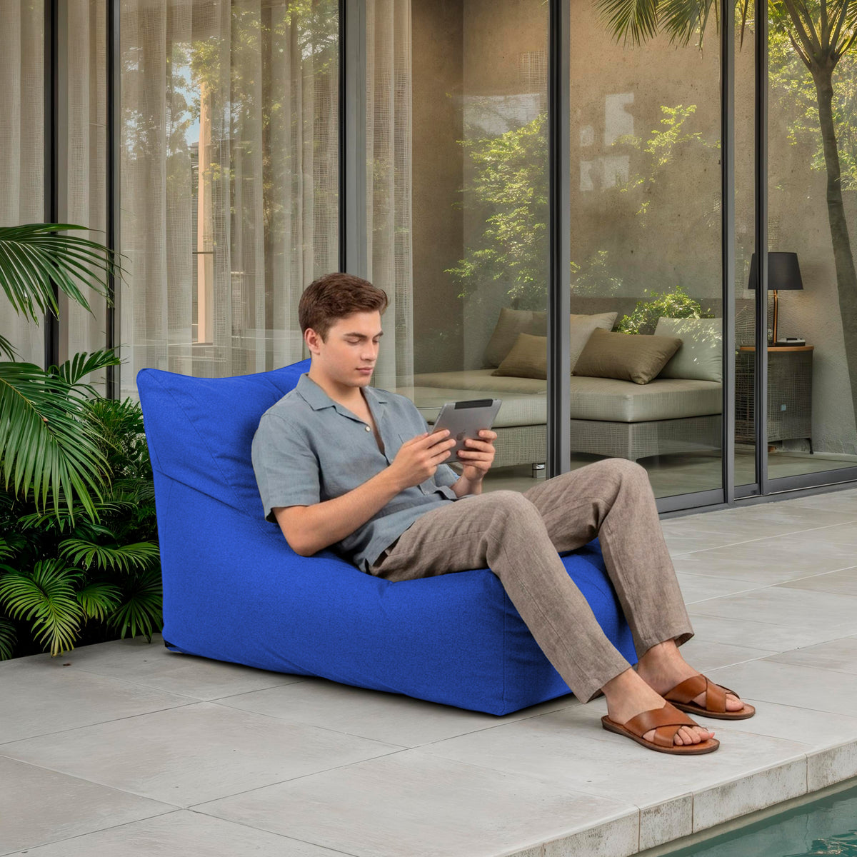 Oudoor Bean Bag Lounger with Sunbrella - Canvas Pacific Blue