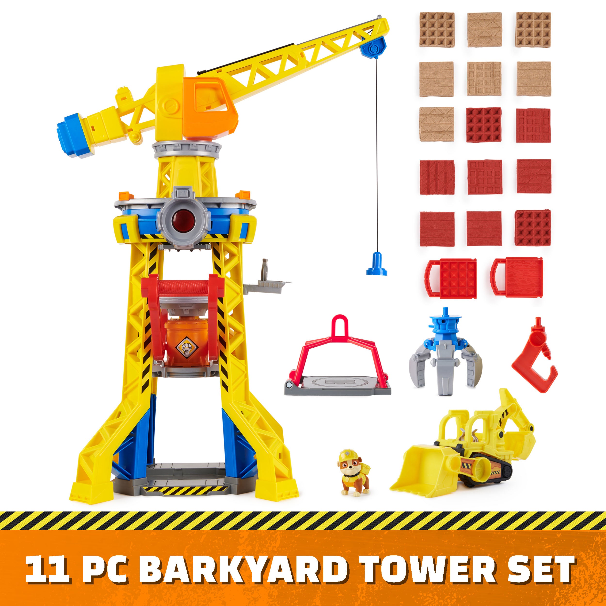 Rubble & Crew, Bark Yard Crane Tower Playset with Action Figure, Toy Bulldozer & Kinetic Build-It Play Sand, PAW Patrol Kids Toys for Boys & Girls 3+