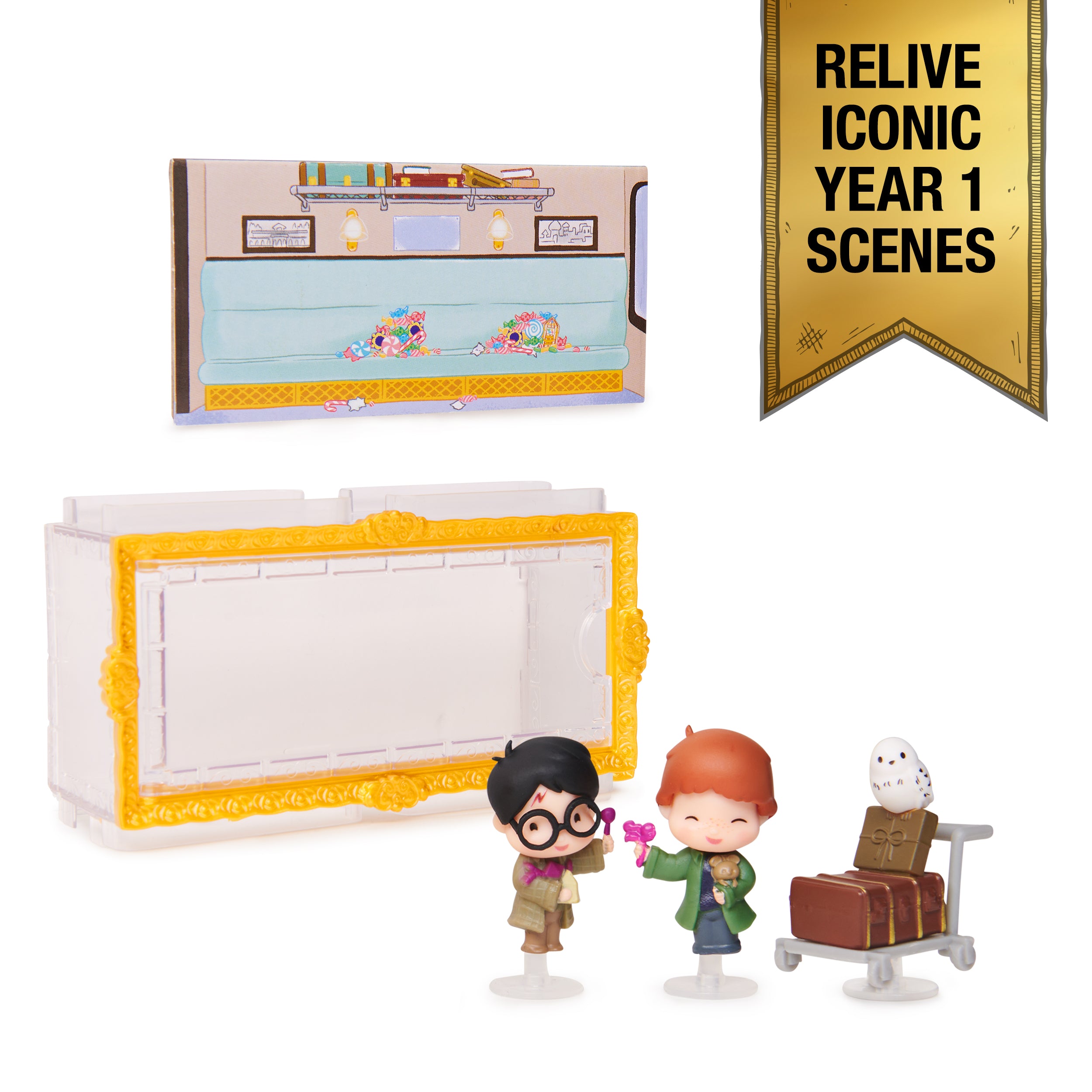 Wizarding World Harry Potter, Micro Magical Moments Action Figures Set with Harry, Ron, Hedwig & Display Case, Kids Toys for Ages 6 and up
