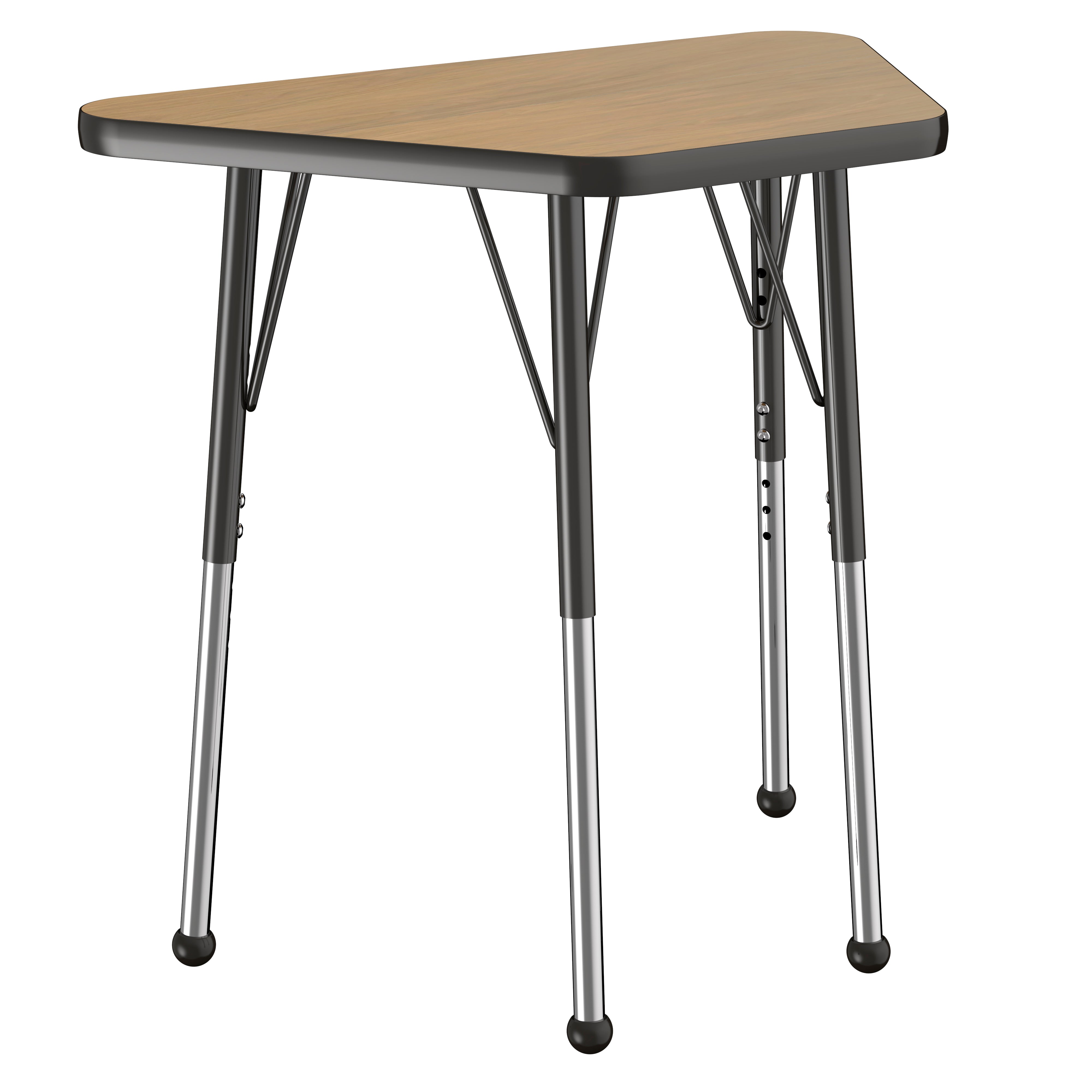 18" x 30" Trapezoid T-Molding Activity Table with Adjustable Standard Ball Glide Legs - Pasadena Oak/Black