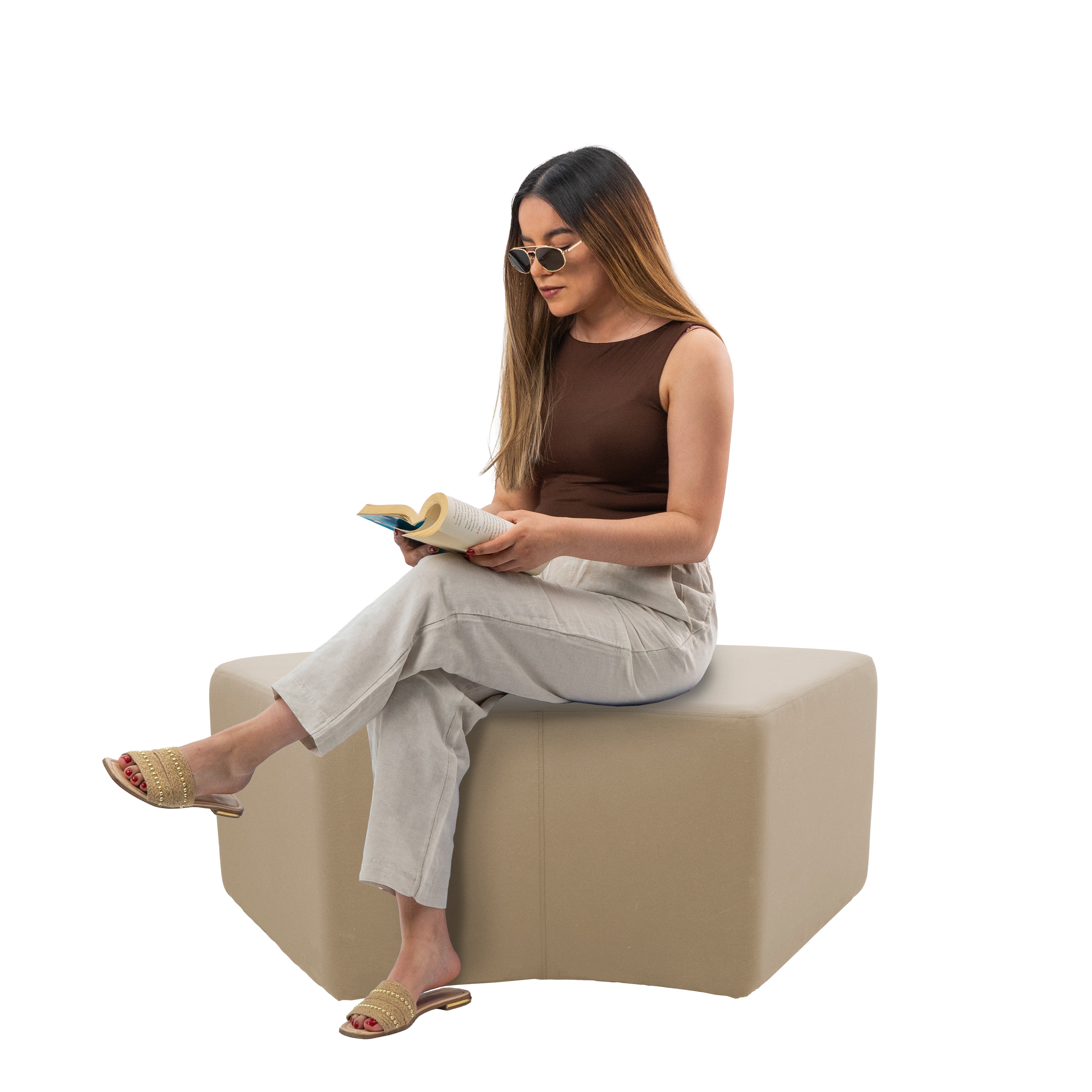 Outdoor 24" x 48" S-Curve Ottoman with Sunbrella®, 18" H - Spectrum Sand