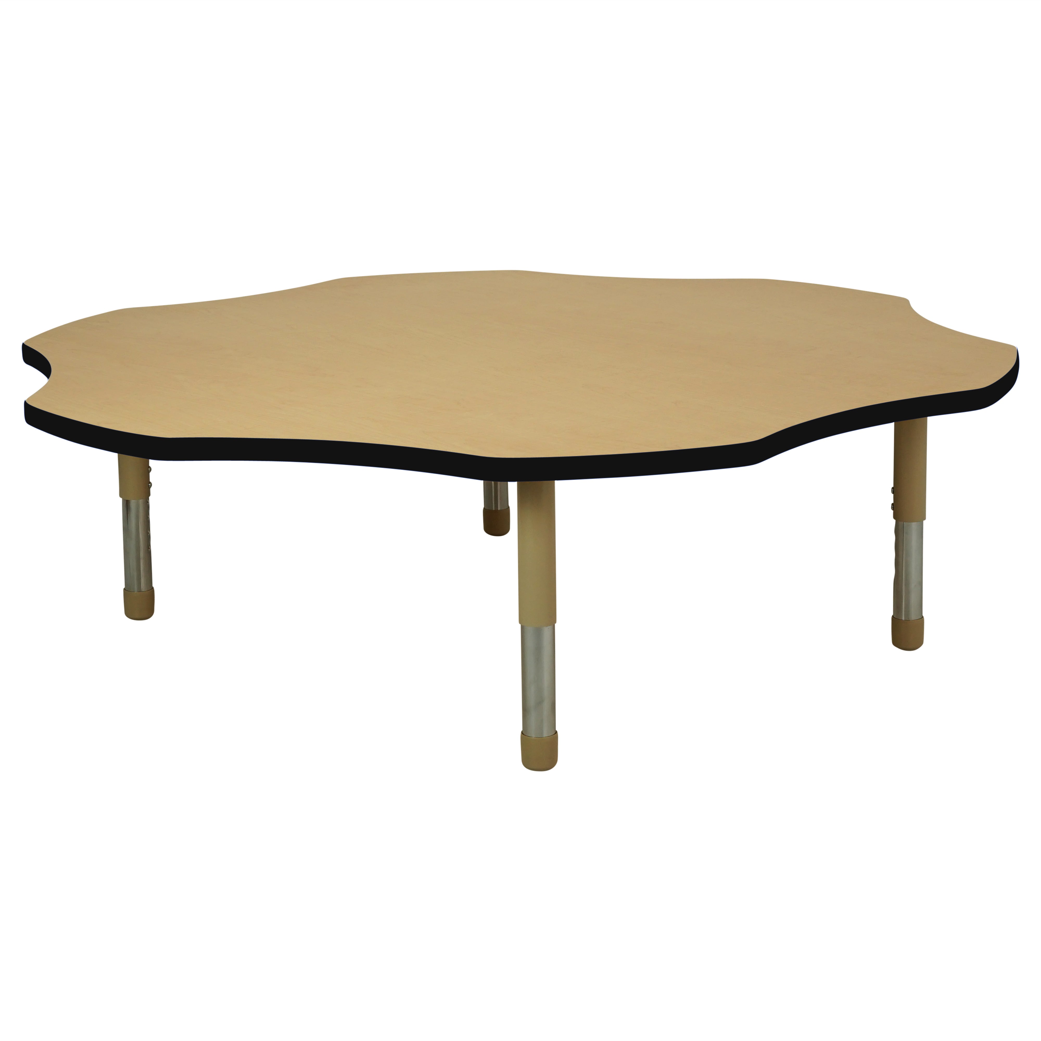 60" x 60" Flower T-Molding Activity Table with Adjustable Tiny Tot Legs - Maple/Black/Sand