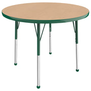 36" Round T-Molding Activity Table with Adjustable Standard Ball Glide Legs - Maple/Green