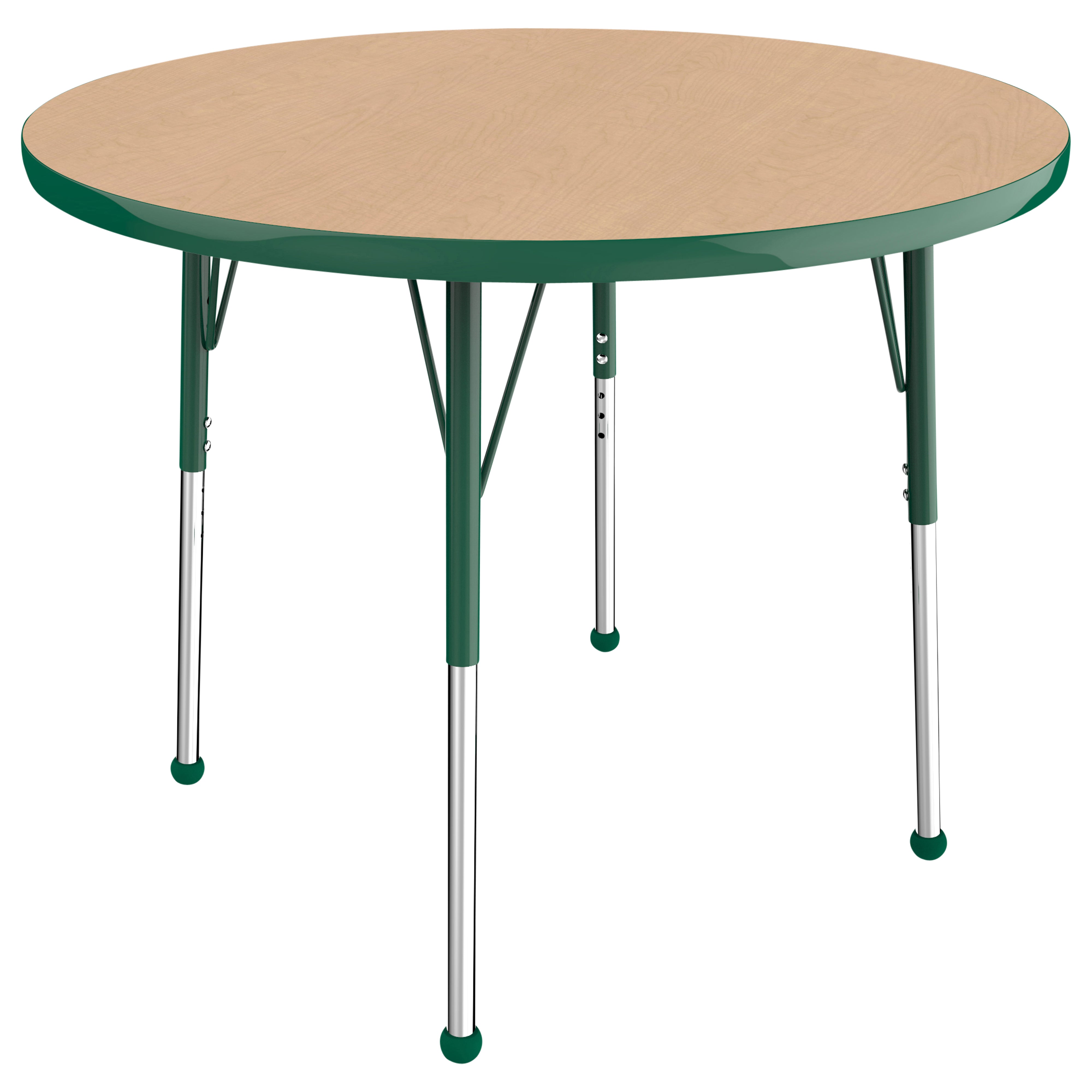 36" Round T-Molding Activity Table with Adjustable Standard Ball Glide Legs - Maple/Green