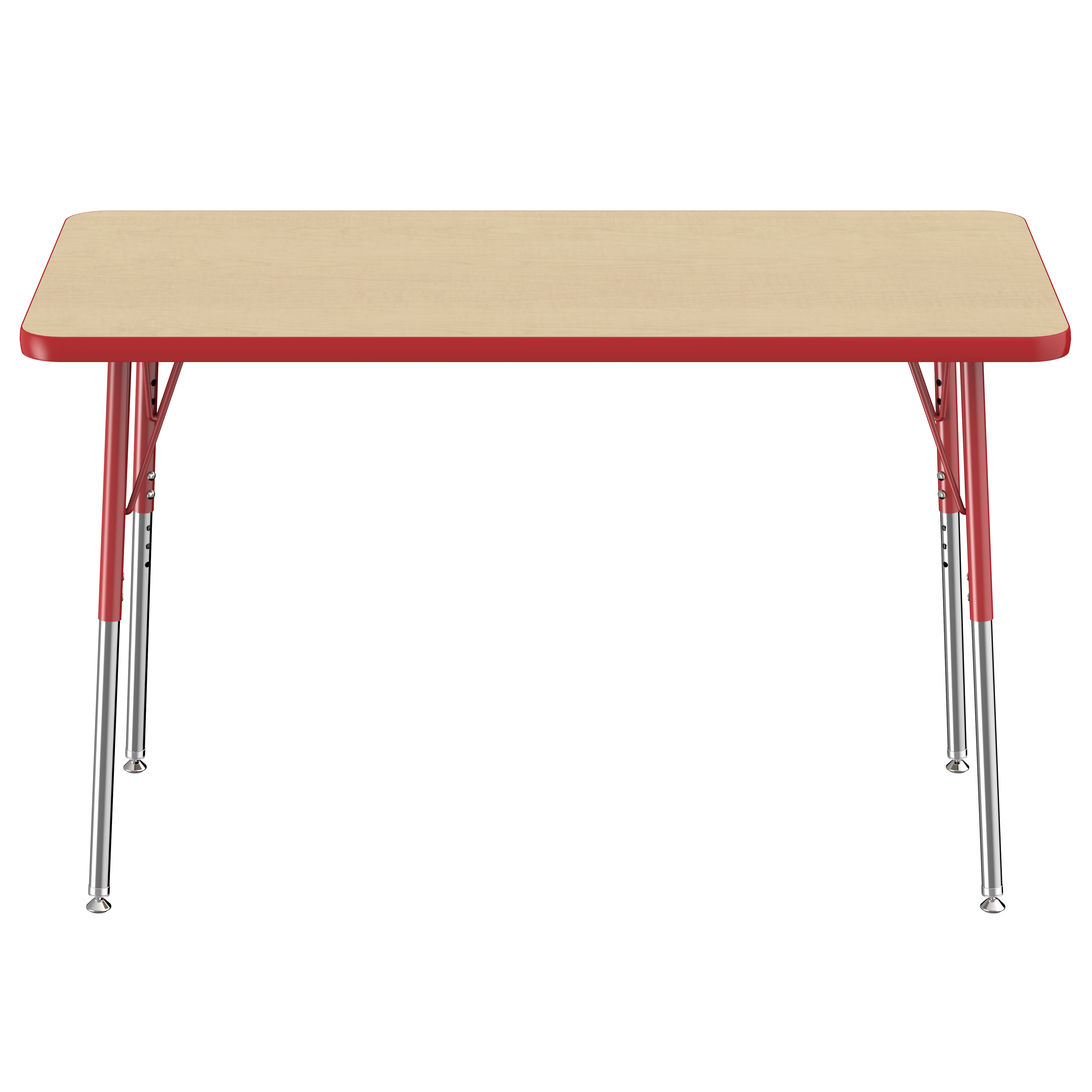 24" x 48" Rectangle T-Molding Activity Table with Adjustable Standard Swivel Glide Legs - Maple/Red
