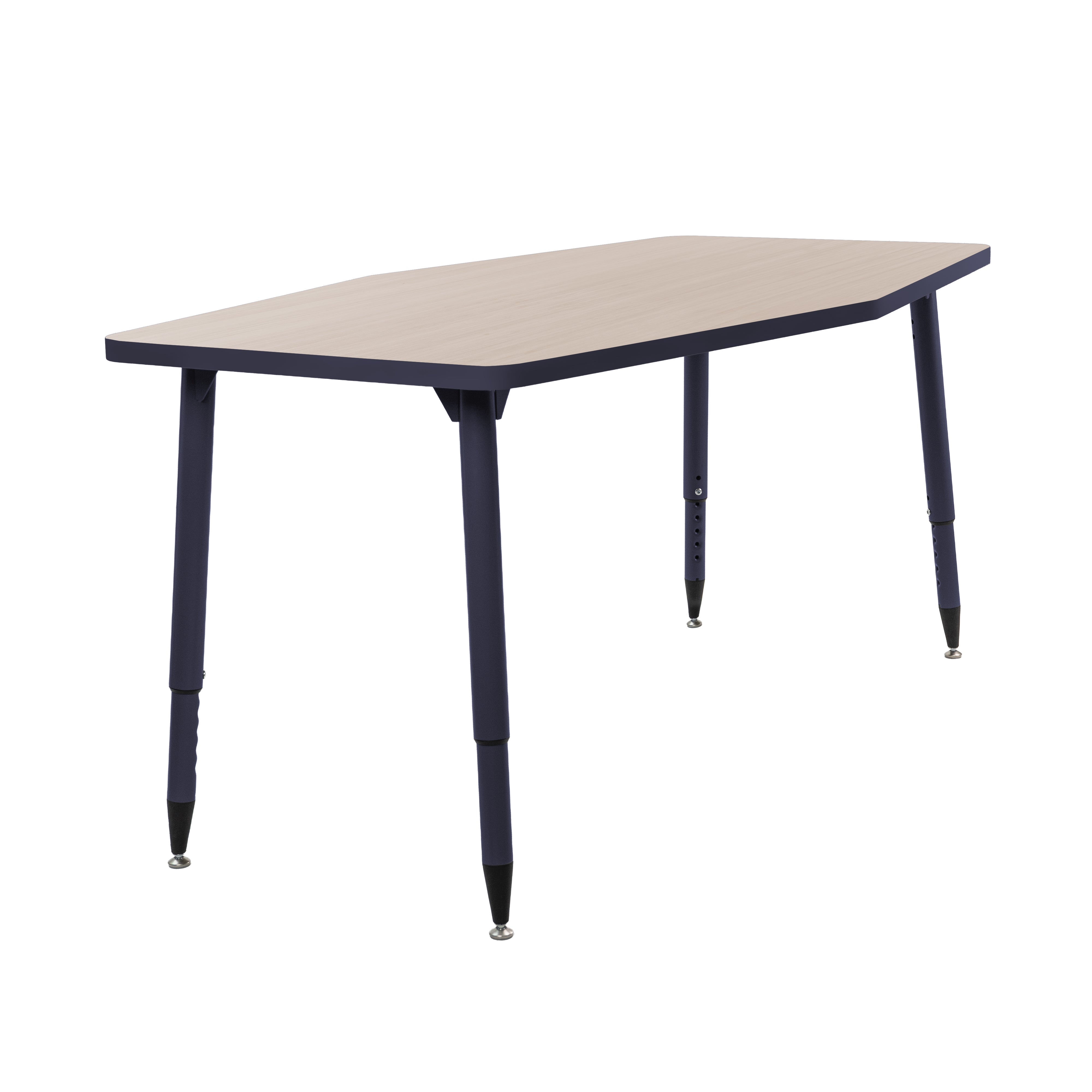 Adapte 34" x 60" Long Hexagon Thermofused Activity Table with Adjustable Tapered Legs - Asian Sand/Navy
