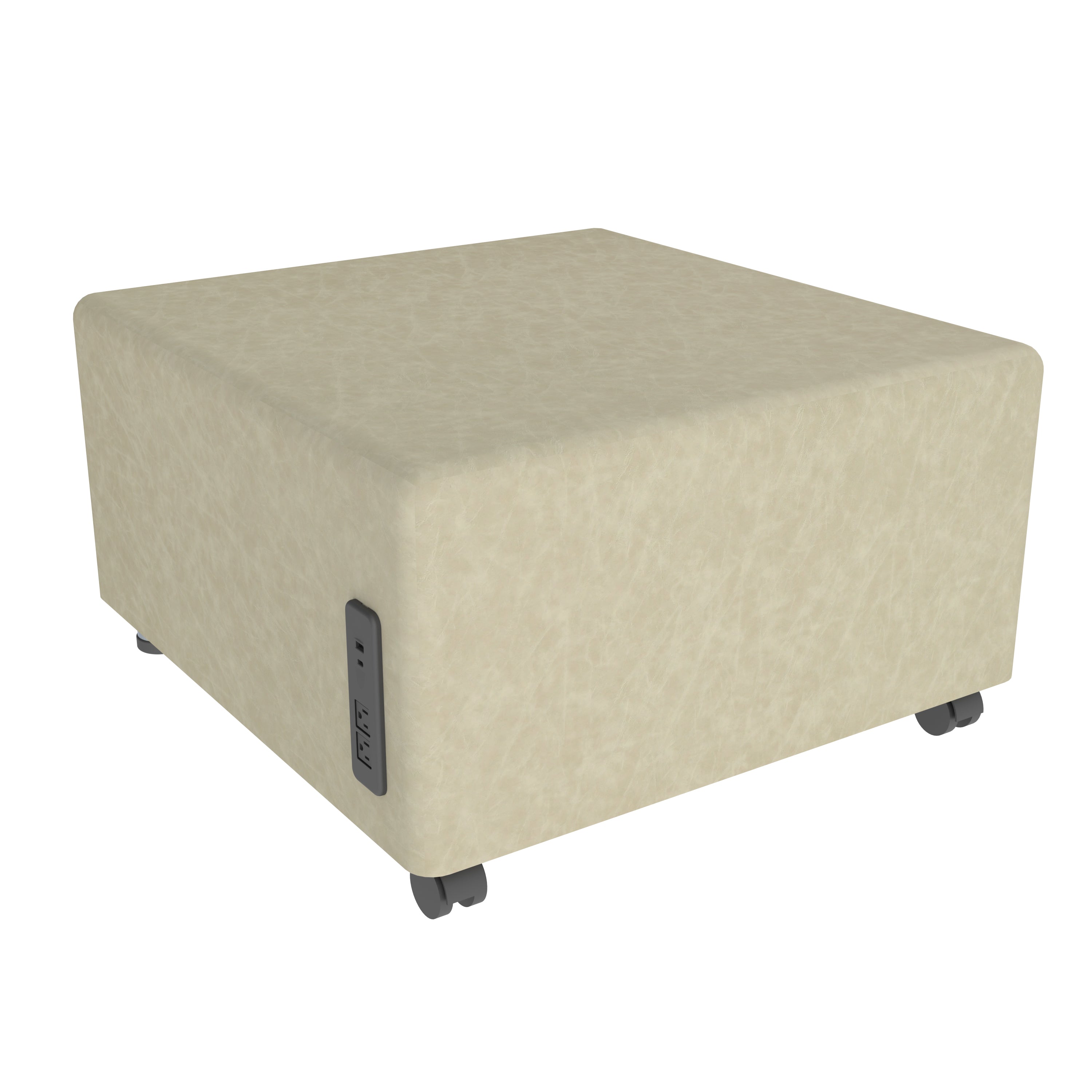 Pro Series Rustic Upholstered Square Mobile Ottoman with Tech Panel - Almond