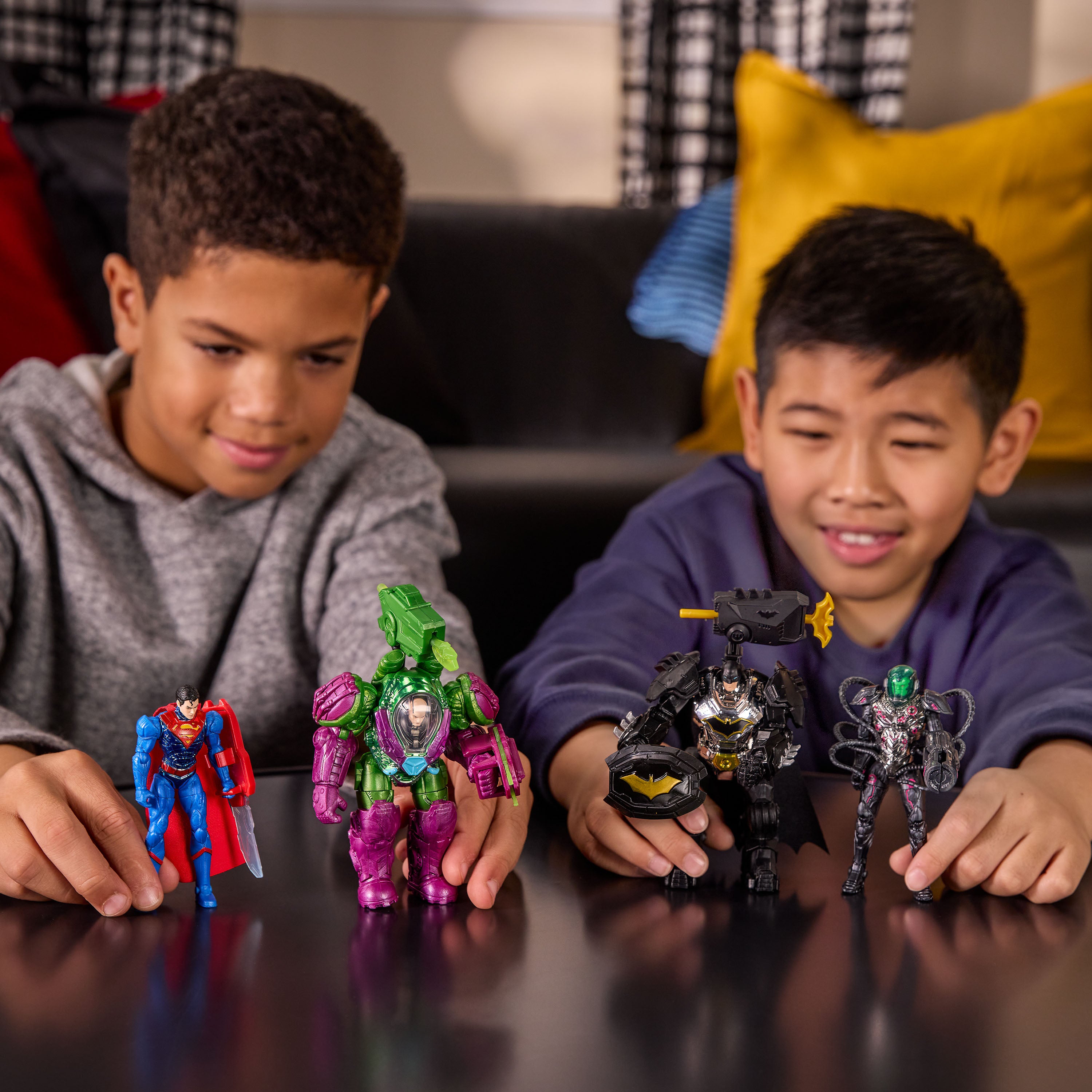 DC Comics, Metal Force Team Up Brainiac and Lex Luthor vs Batman and Superman Set, 4-Inch Action Figures with Exclusive Accessories, Includes Character Cards, Kids Toys of Boys Ages 4 and Up